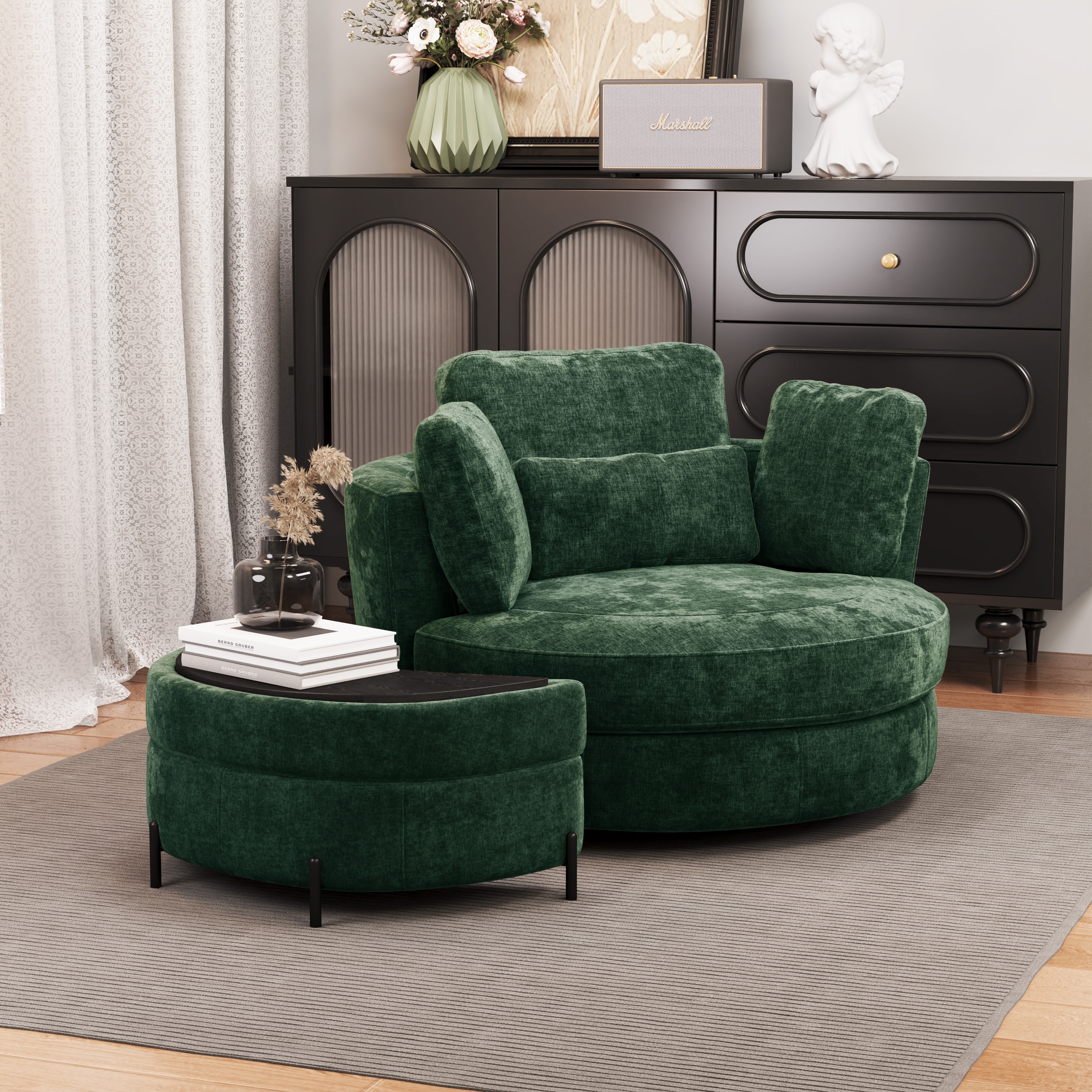 Hrinhom 3 -Pack 38.6-in W Modern Green Chenille Swivel Accent Armchair