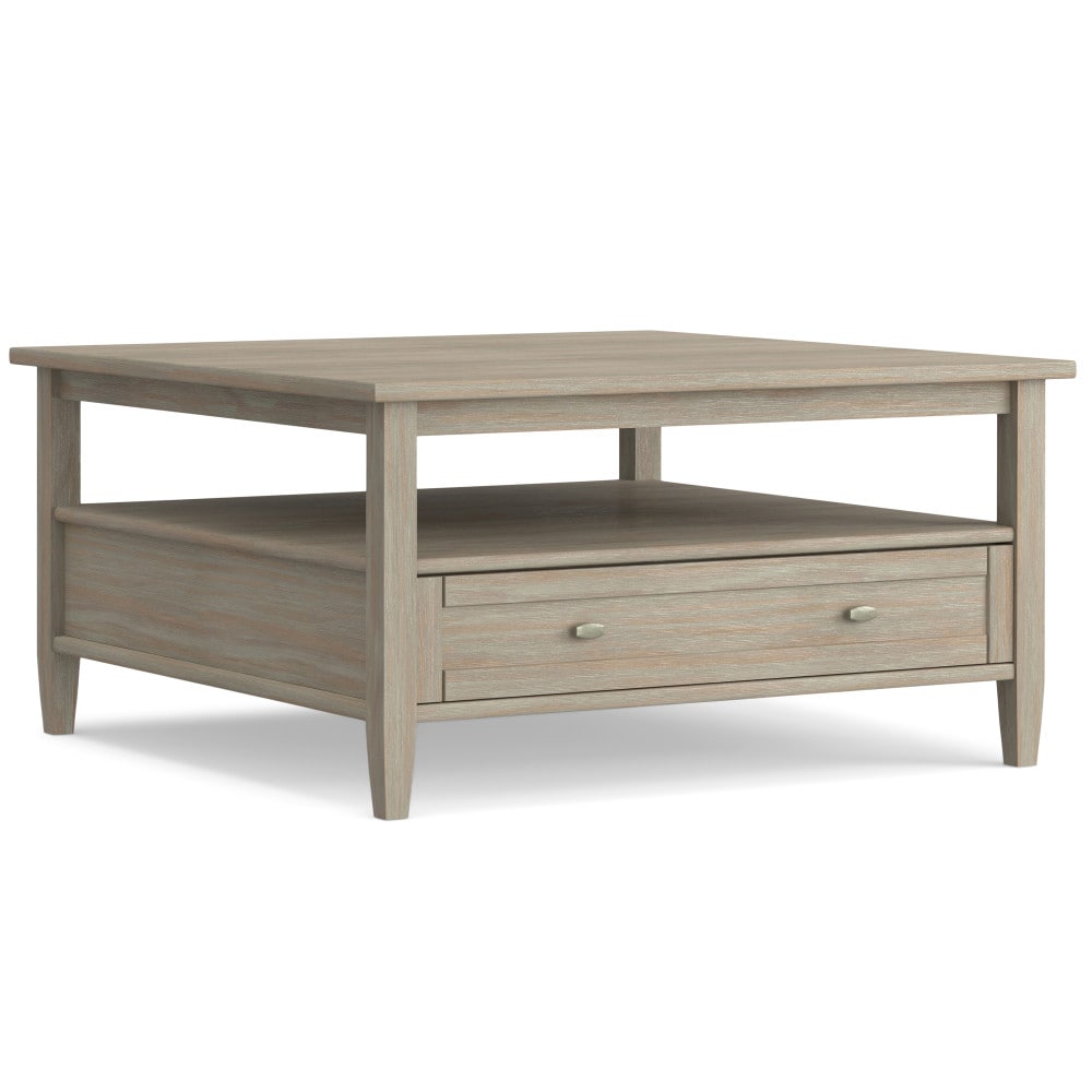 Simpli Home AXWSH012-GR Warm Shaker Distressed Grey Pine Wood Modern Coffee Table with Storage