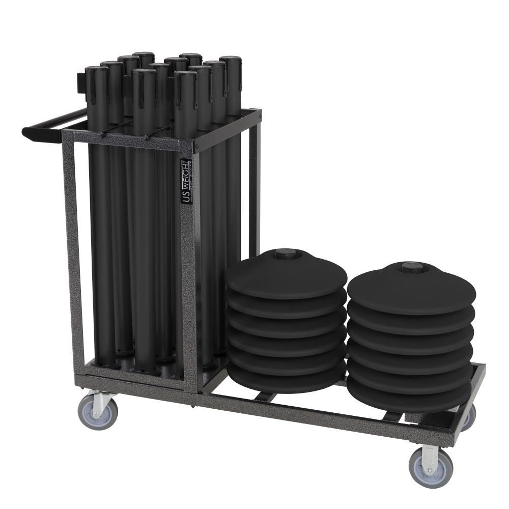 US Weight U2509BLK12 Statesman Stanchion Cart Kit &#8211; 12 Black Steel Stanchions and Cart