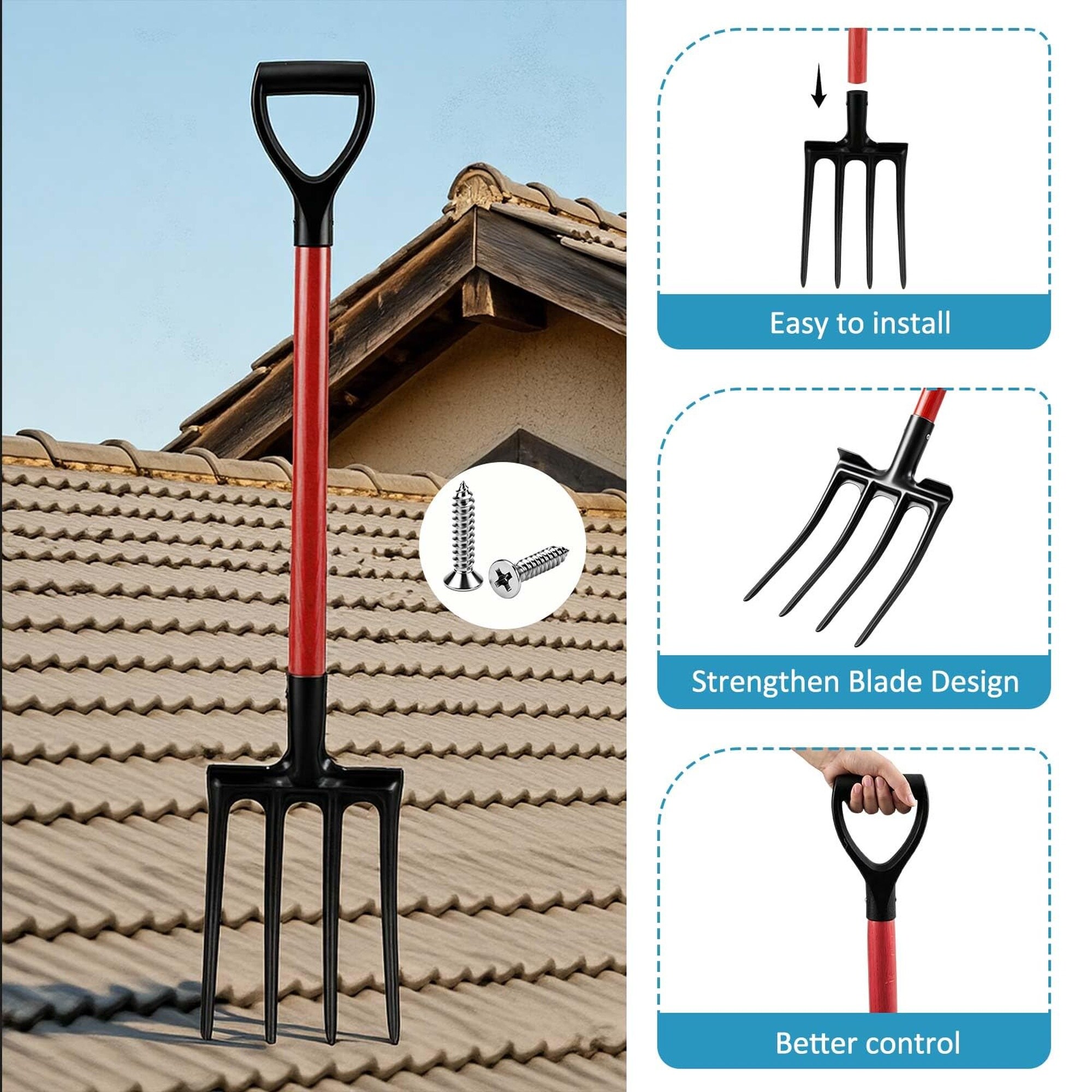 Angel Sar 2 Pack 43.3 Inch 4 Tine Roofing Shovel Garden Spading Fork ...