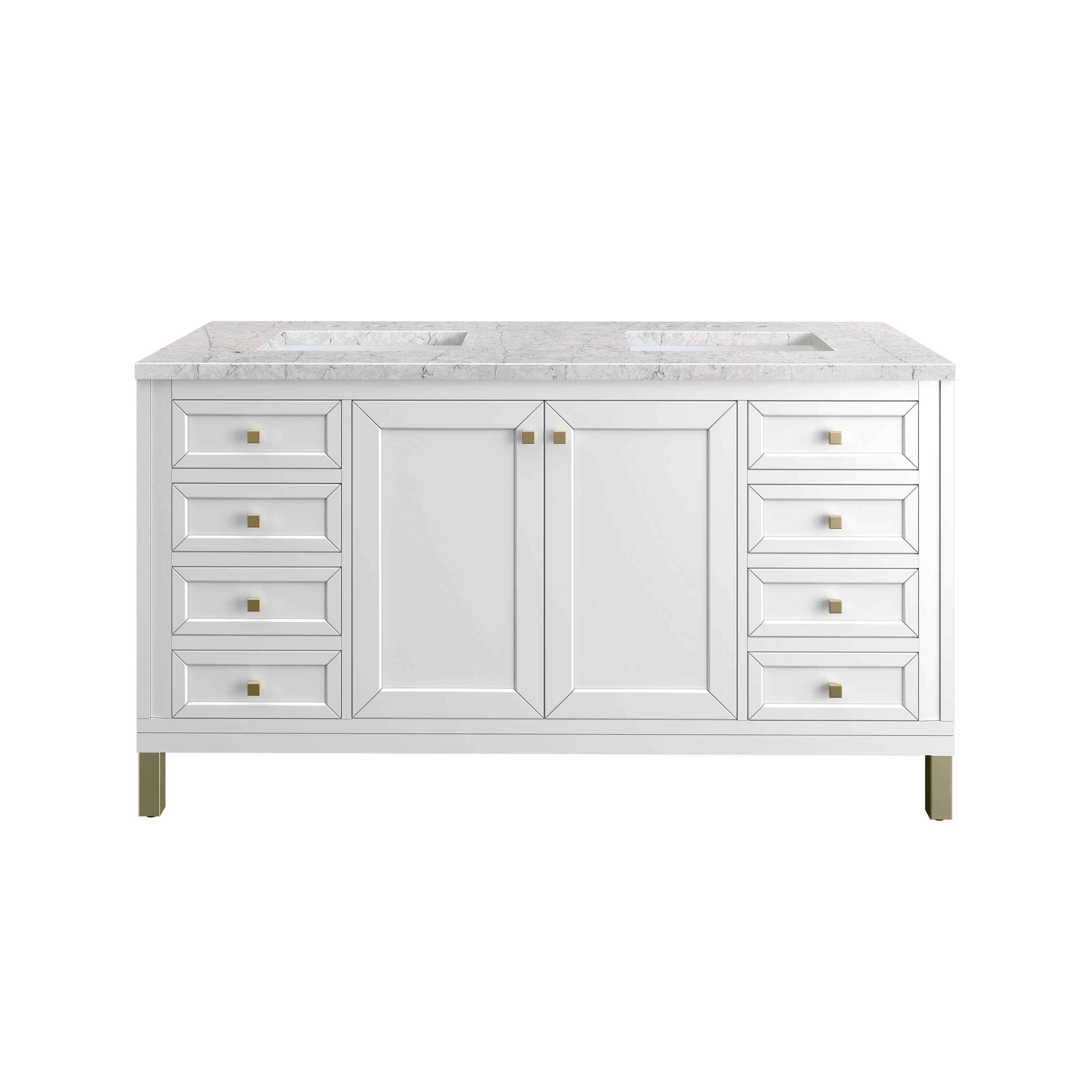 James Martin Vanities 503-V60D-GW-FEJP Chicago 60-in Glossy White Undermount Double Sink Bathroom Vanity with Eternal Jasmine Pearl Quartz Top