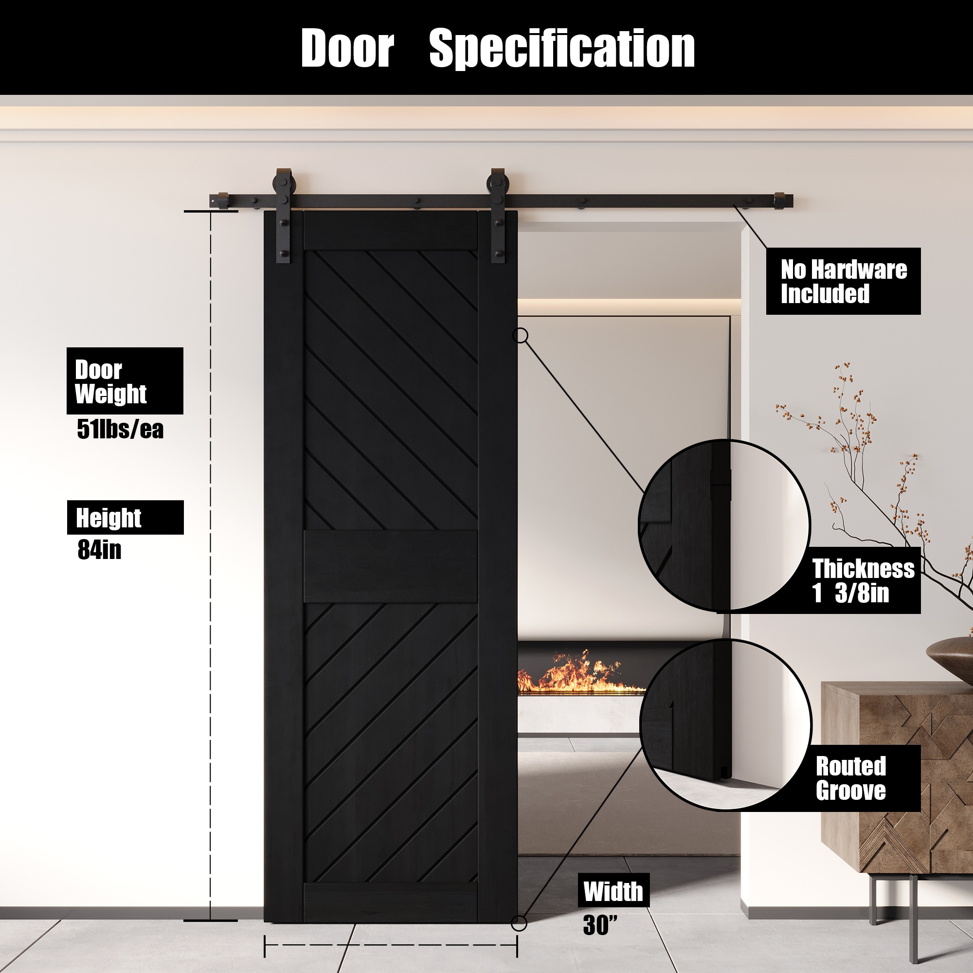 HOMACER XT4-3084-BK Barn-Doors - View #2