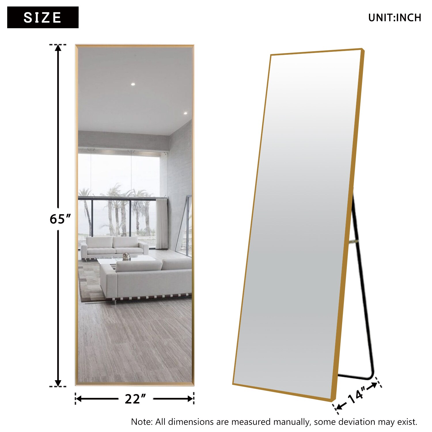 NeuType 21.26-in W x 64.17-in H Gold Framed Full Length Floor Mirror in ...