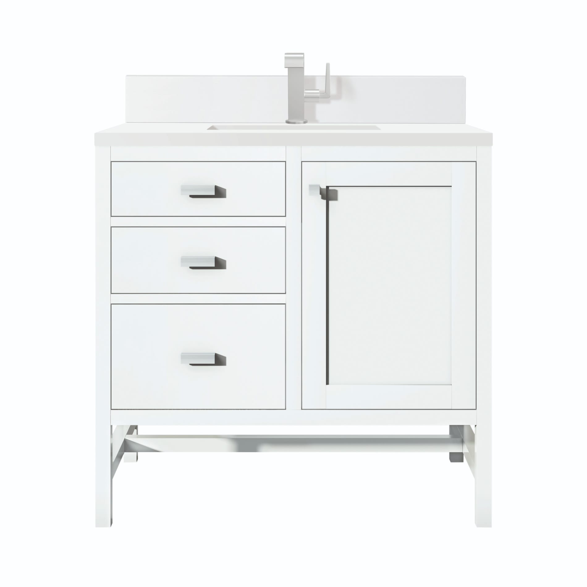 James Martin Vanities Addison 36-in Glossy White Undermount Single Sink Bathroom Vanity with White Zeus Quartz Top (Fully Assembled)