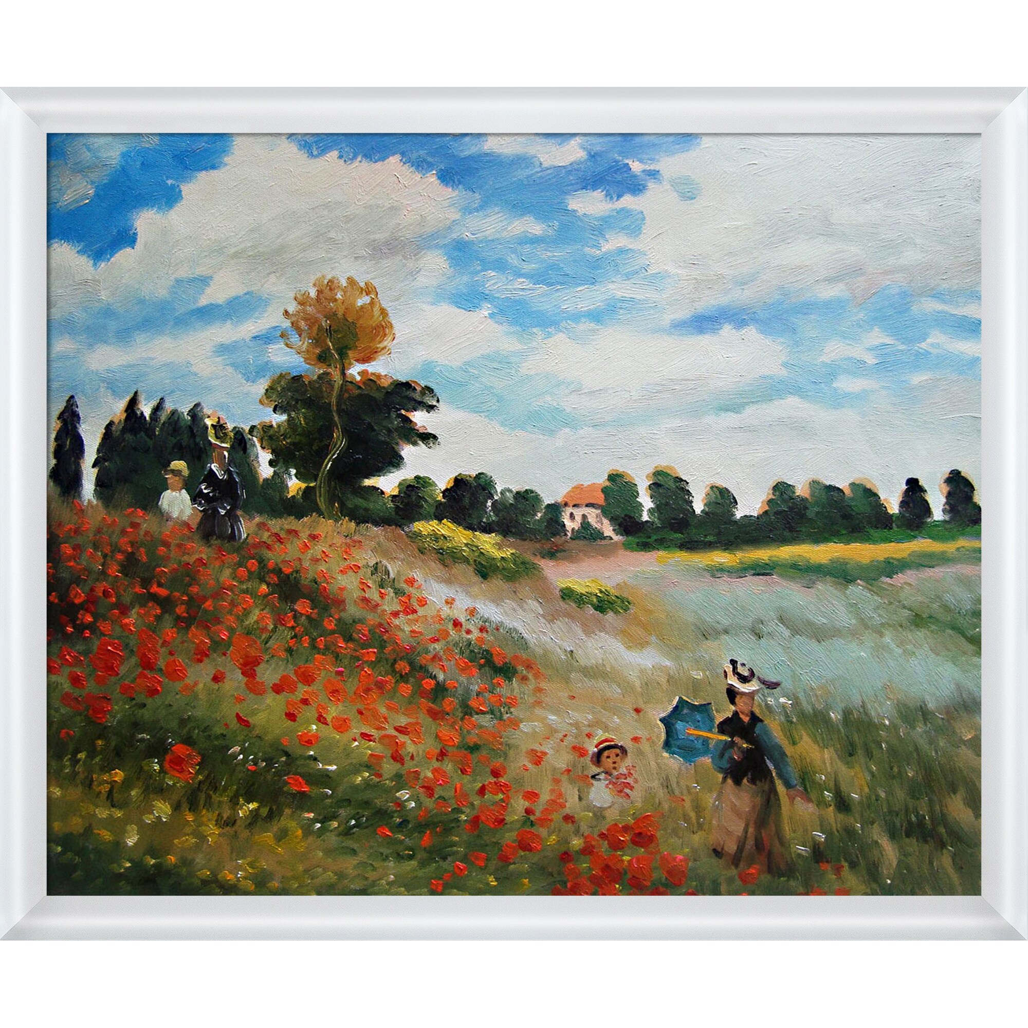 La Pastiche 688576802732 Poppy Field in Argenteuil Claude Monet White Wood Framed 22.75-Inches H x 26.75-Inches W Floral Canvas Hand-Painted Painting