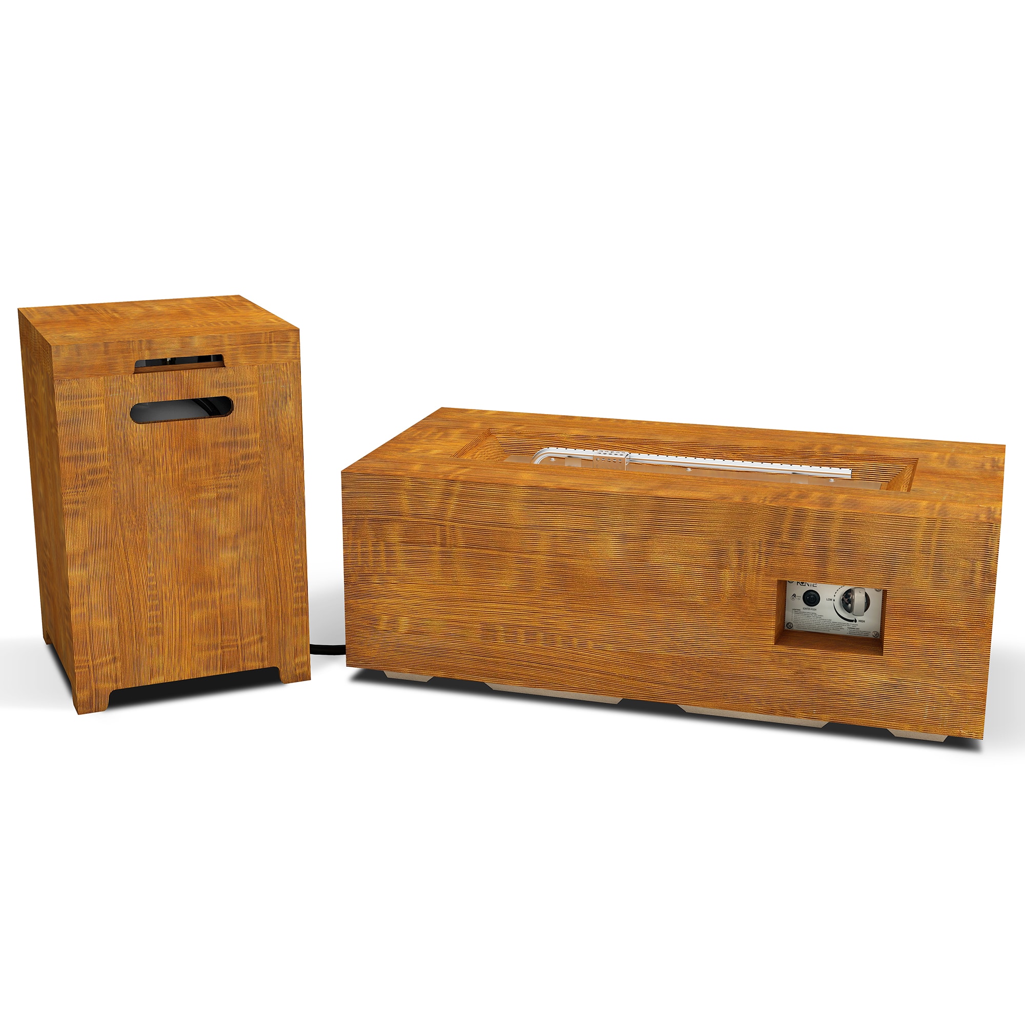 KANTE RMFP-R01SET-81903 20.5-in W 50000-BTU Natural Wood Portable Concrete Rectangle Propane Gas Fire Pit