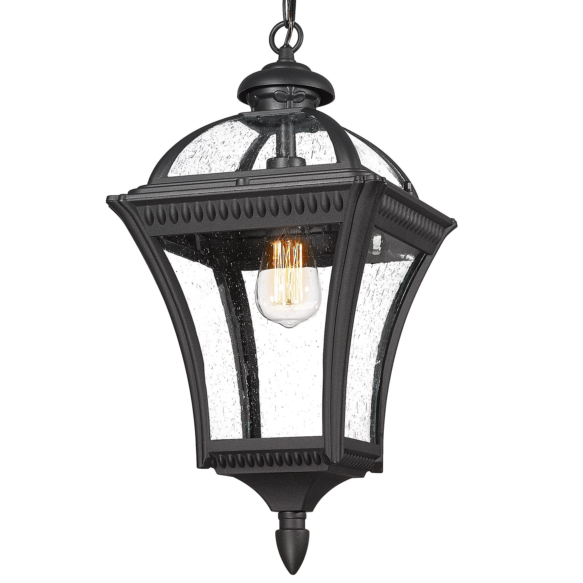 LTMATE LSXE266H BK 20.7 in. 1-Light Black Dimmable Outdoor Pendant Light with Seeded Glass
