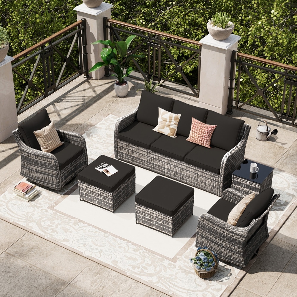 LAUSAINT HOME 6-Piece Outdoor Wicker Patio Furniture Set with Swivel ...