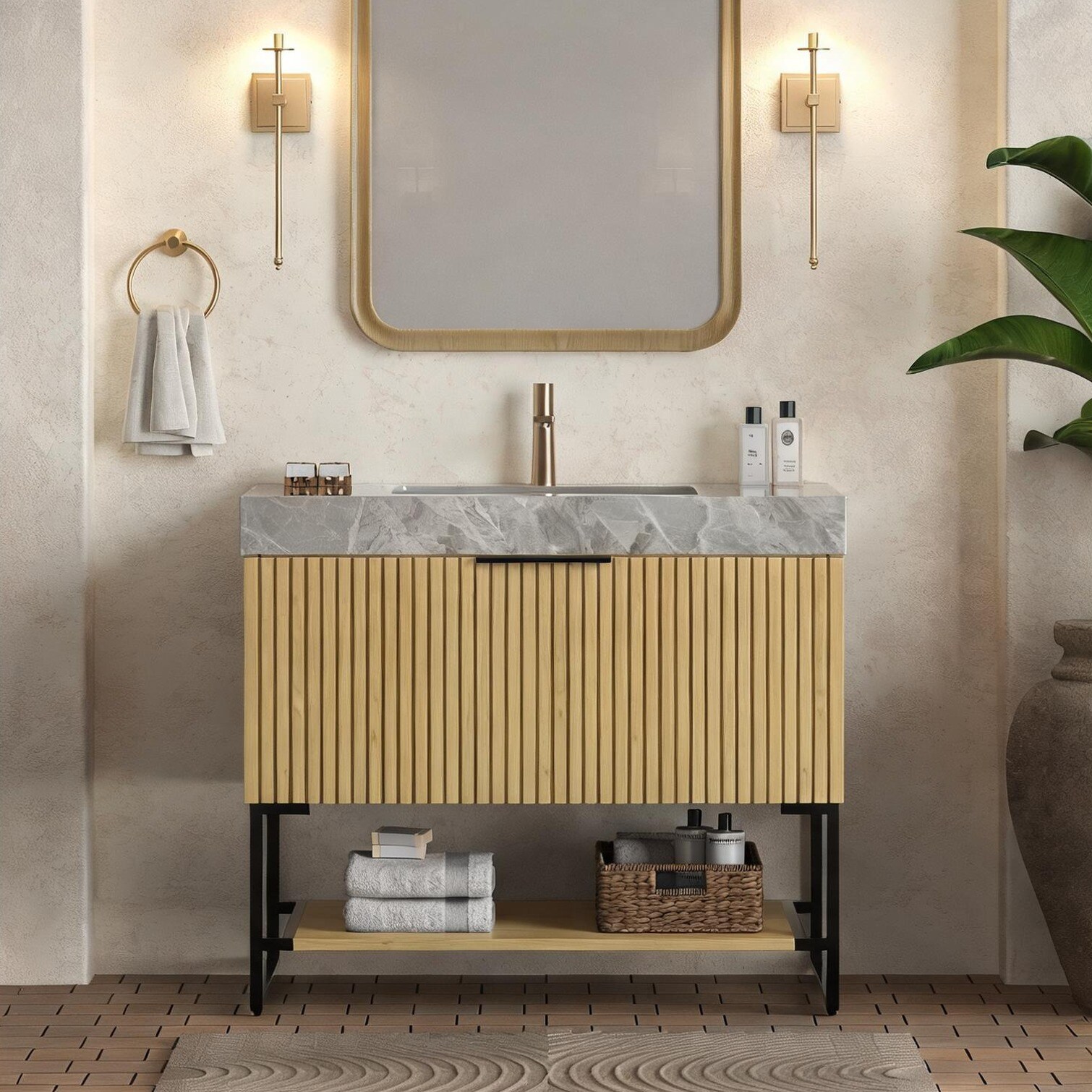 Watnature - 36-inch Freestanding Bathroom Vanity with Sintered Stone Top and Undermount Ceramic S...