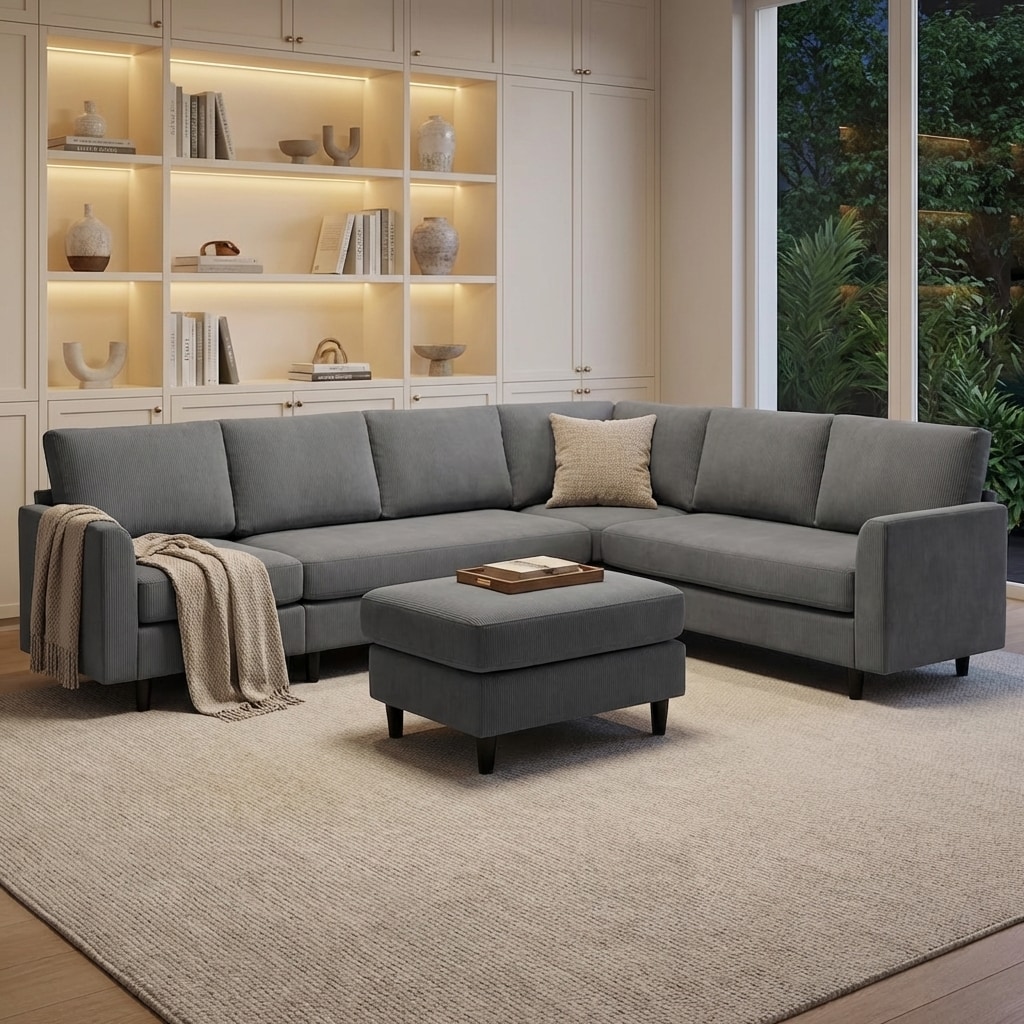 JEAREY - 107.3-in W Casual Gray Microfiber 6+seats Sectional