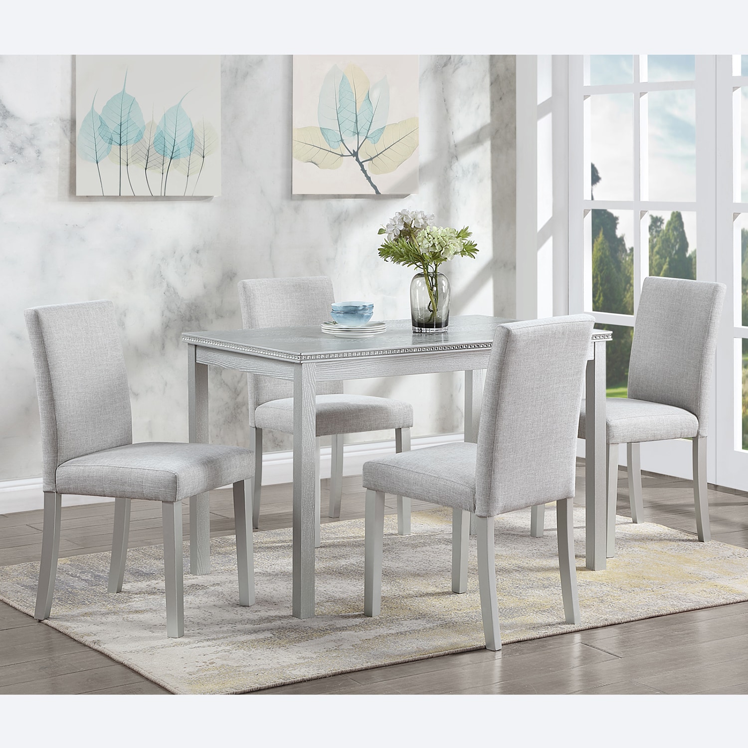 GZMR GZ-W1998DS48 Silver Gray Contemporary/Modern Dining Room Set with Rectangular Table ( Seats 4 )