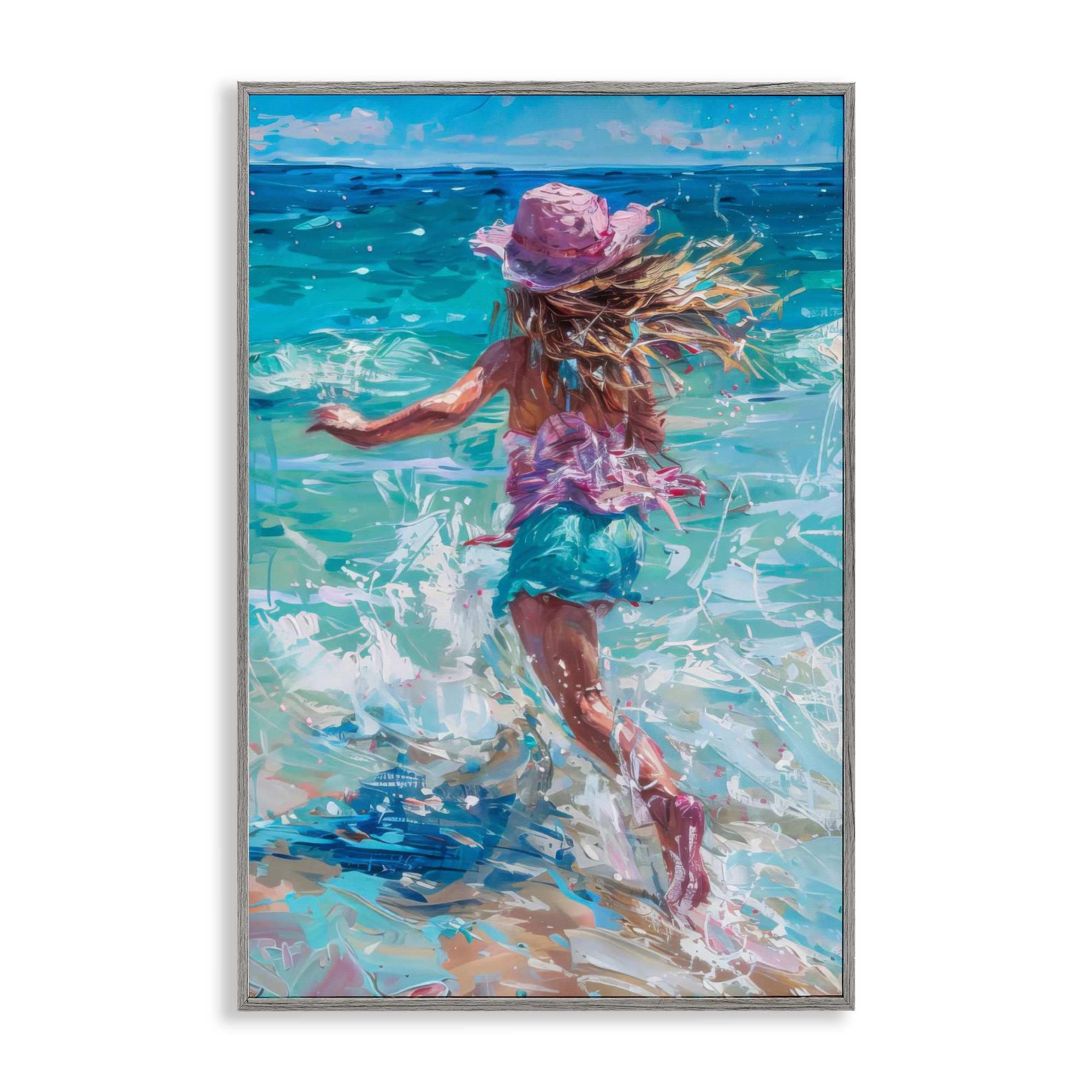 Stupell Industries BT-718-GFF-20X30 Summer Beach Fun Girl Gray Framed Giclee Art By LSR Design Studio 20 x 30