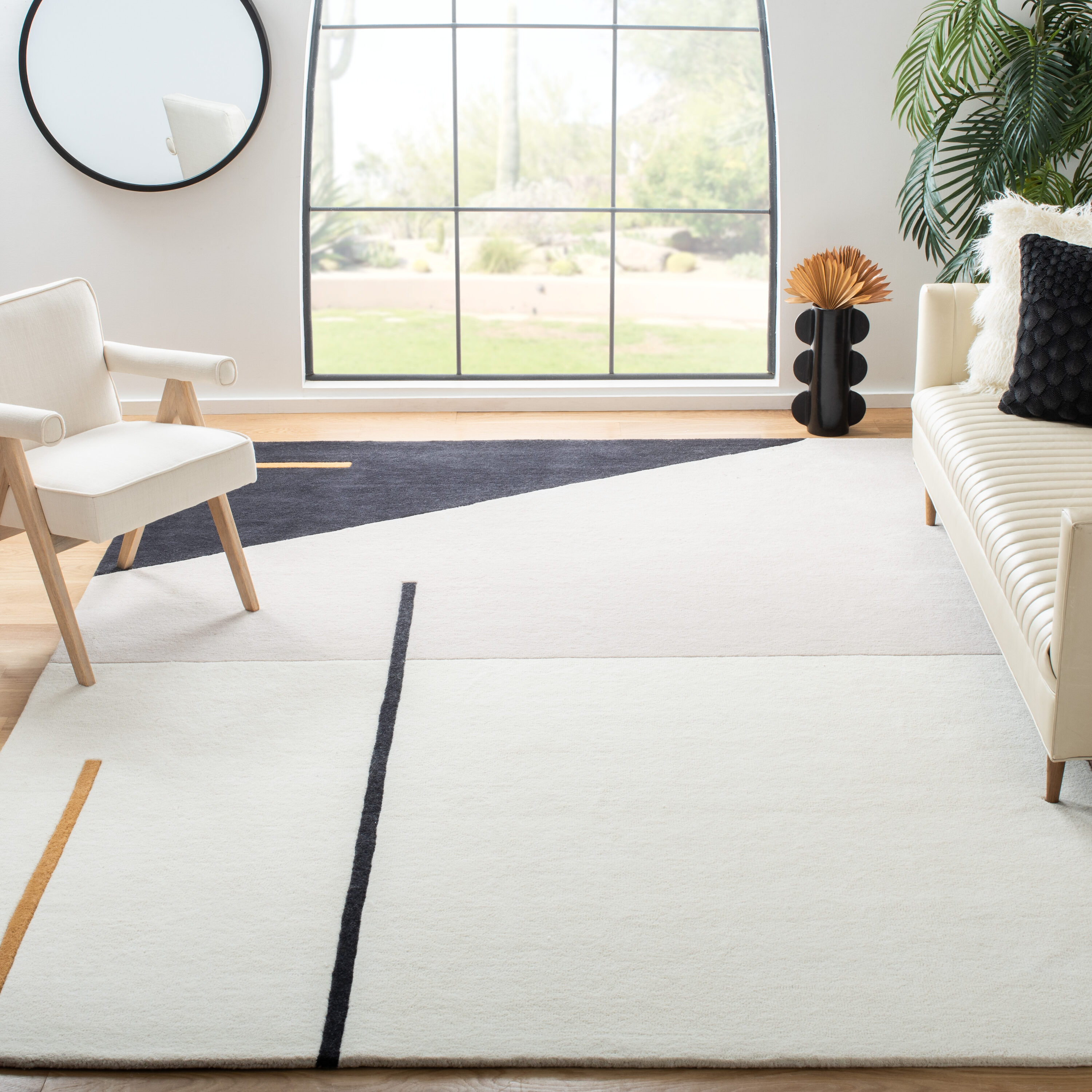  Fifth Avenue 110 Ivory/Black Contemporary 10ft x 14ft Large Rectangle Rug