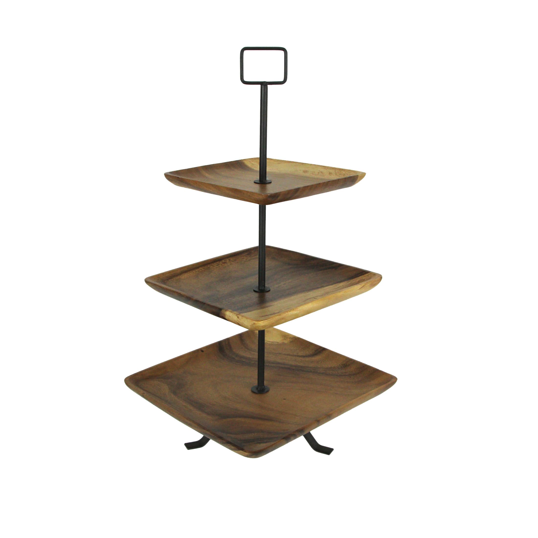 Zeckos CON-46308 Polished Wood 3 Tier Square Shaped Serving Tray