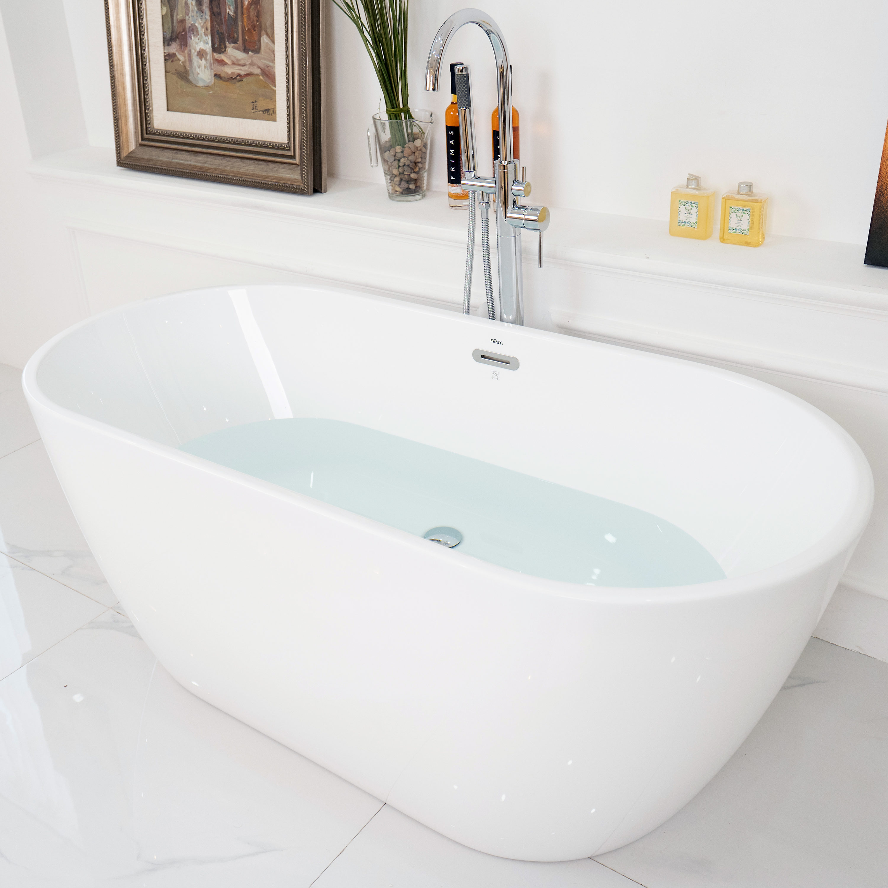 Bali 59" Glossy White Acrylic Freestanding Bathtub with Chrome Drain