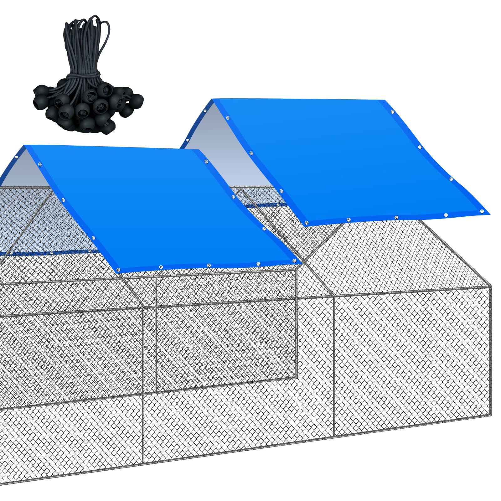 CYIKE  2 pcs Chicken Coop Cover Waterproof PE Tarp 14 5 x 6 6 ft with 50 pcs Ball Bungees Cords Outdoor Winter Protection for Chicken Run White