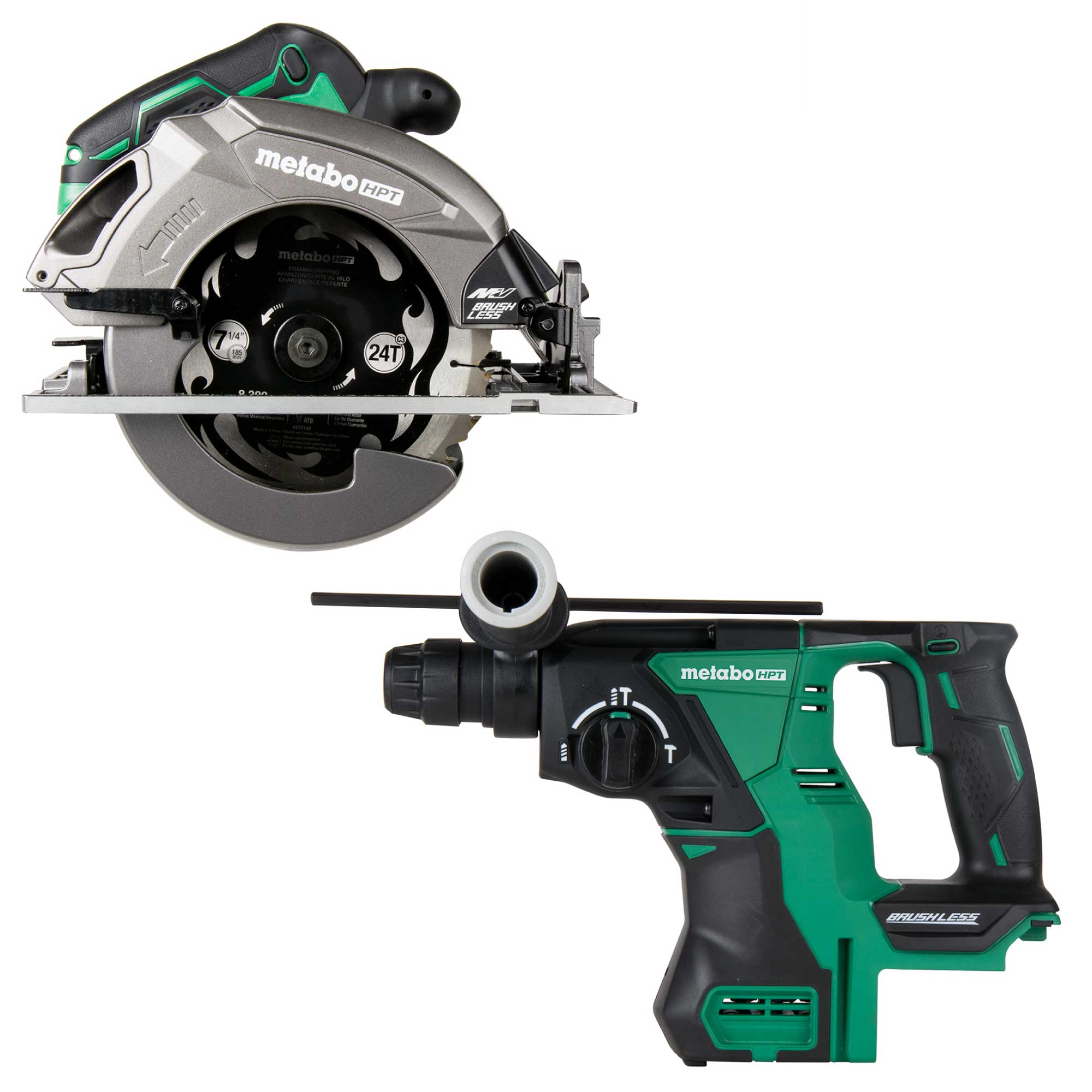 Metabo HPT MultiVolt 36-Volt 7-1/4-in Brushless Circular Saw with MultiVolt 18-Volt SDS-Plus Variable Speed Cordless Rotary Hammer
