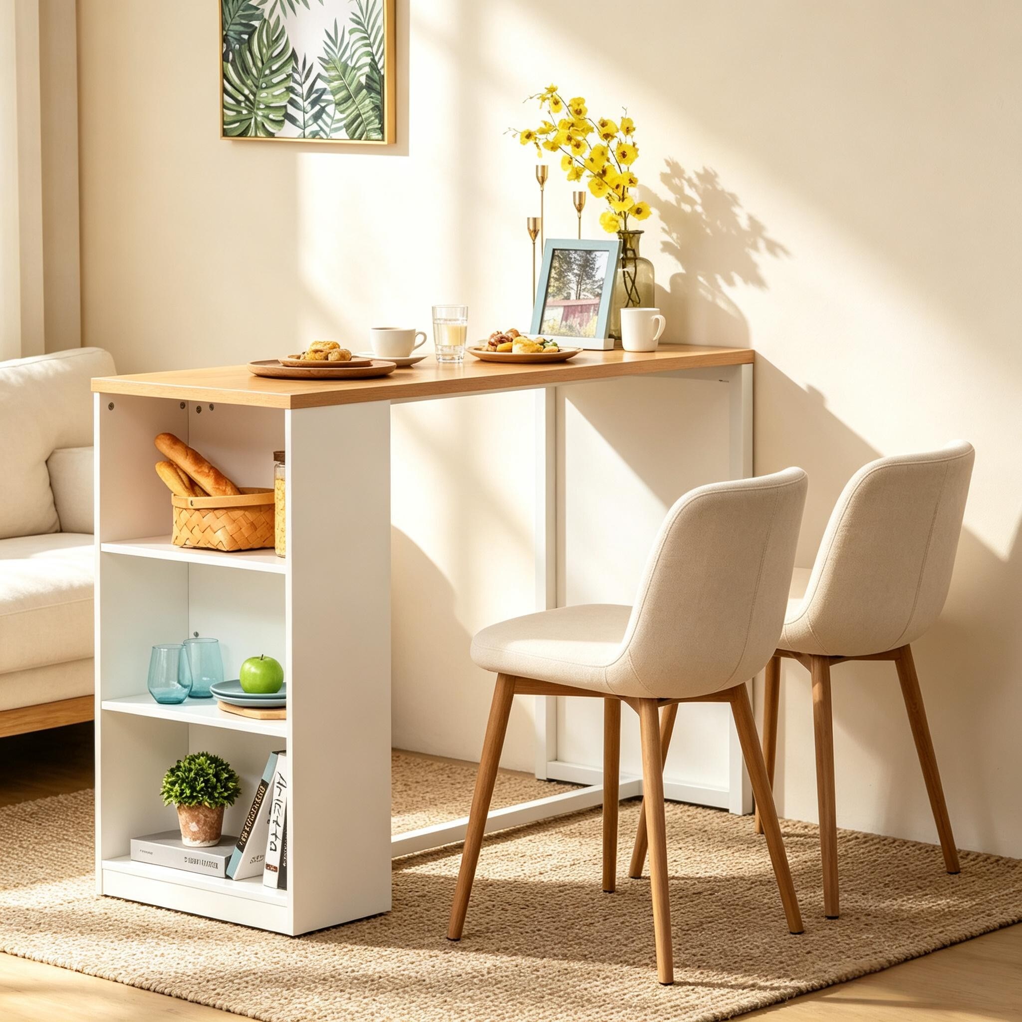 YOSIMFUR Modern High-Top Bar Table with Open Shelving Unit ...