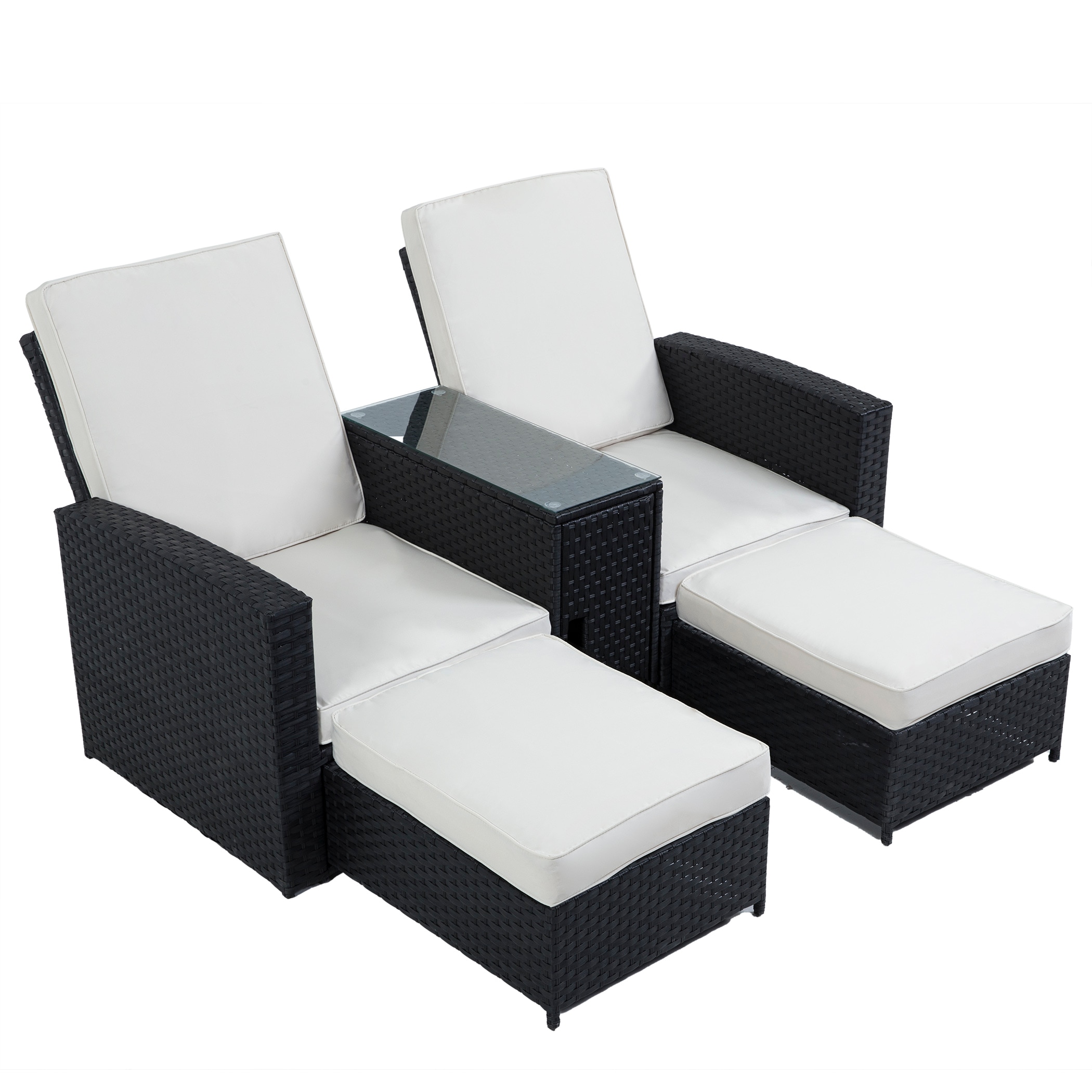 FOREST HOME FTAH007-RD 5-Piece Wicker Patio Conversation Set with Off-white Cushions