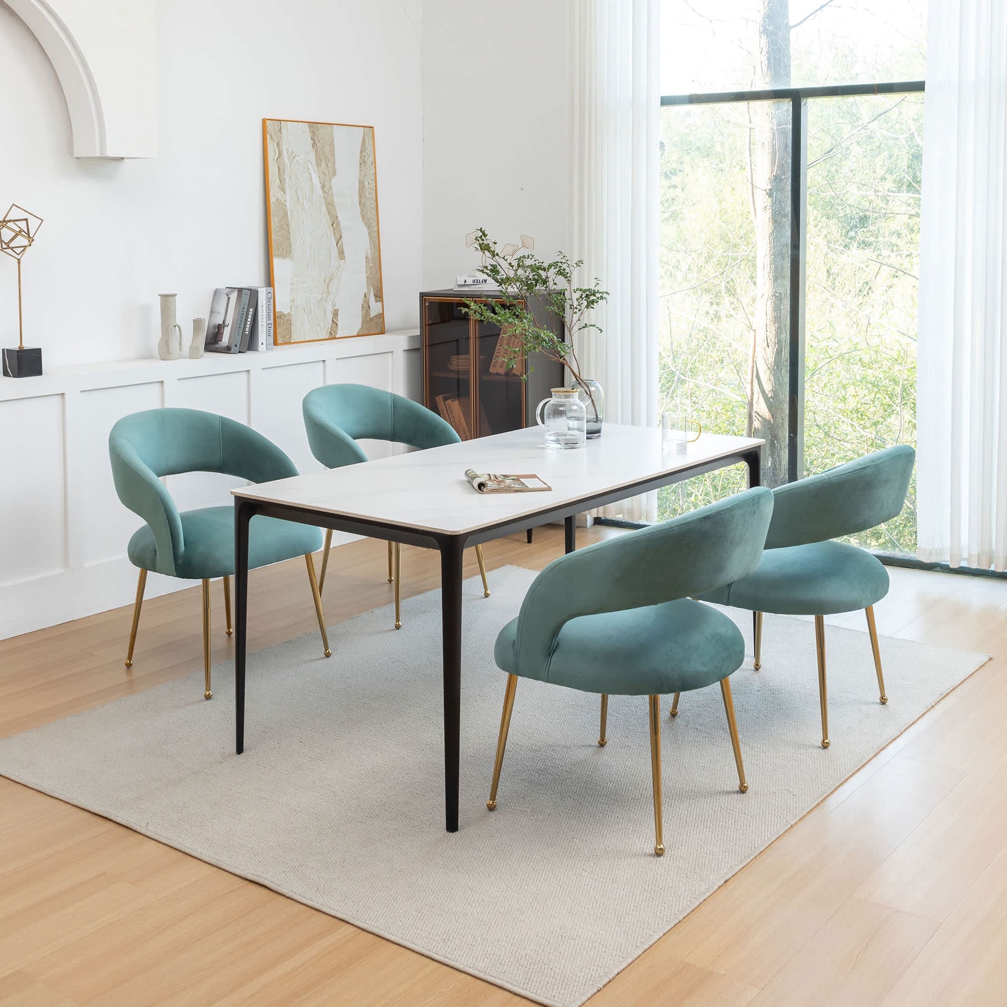 SEYNAR - Mid Century Modern Velvet Upolstered Open-Back Dining Chair Set of 4