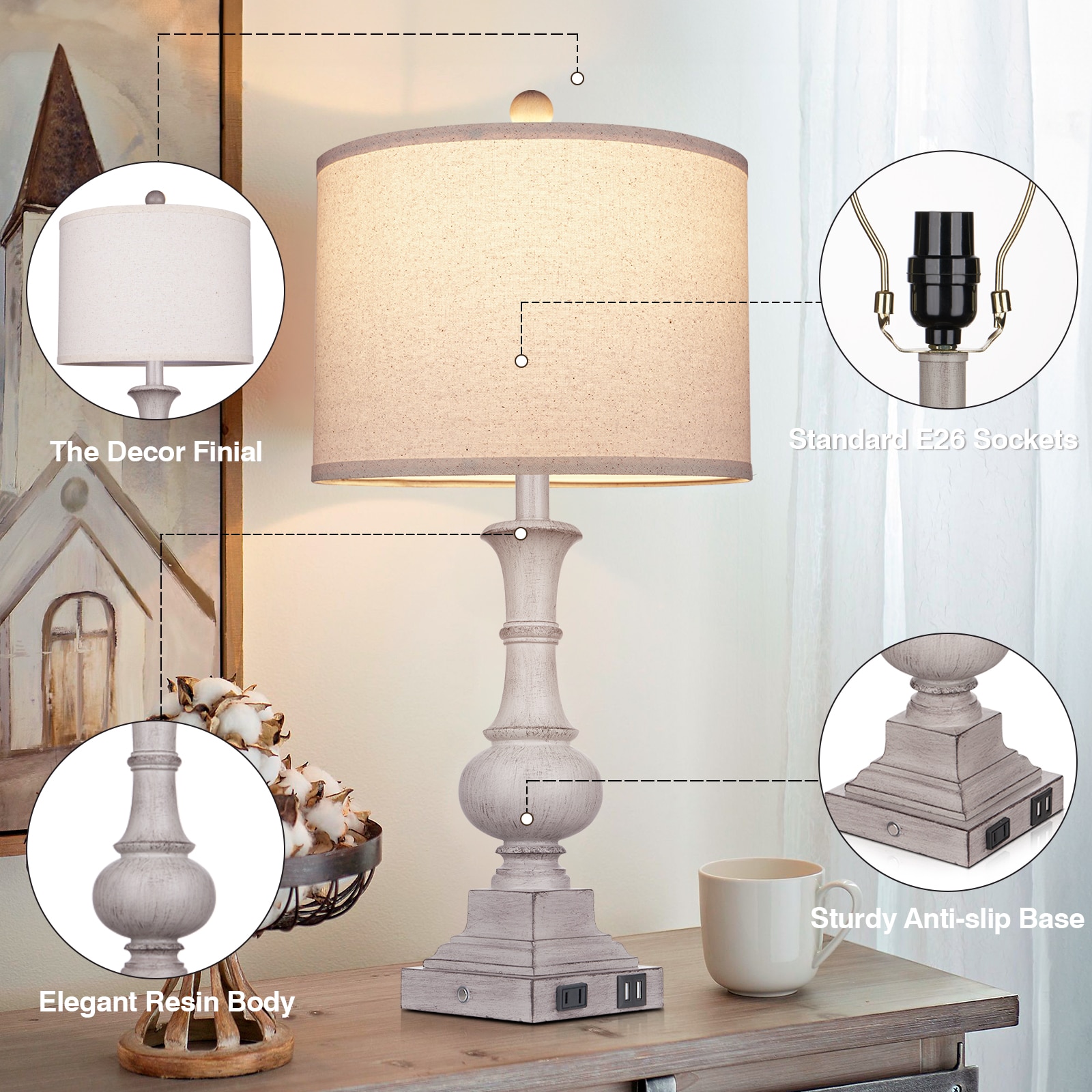 UrFurnishings TD-217 Table-Lamps - View #2