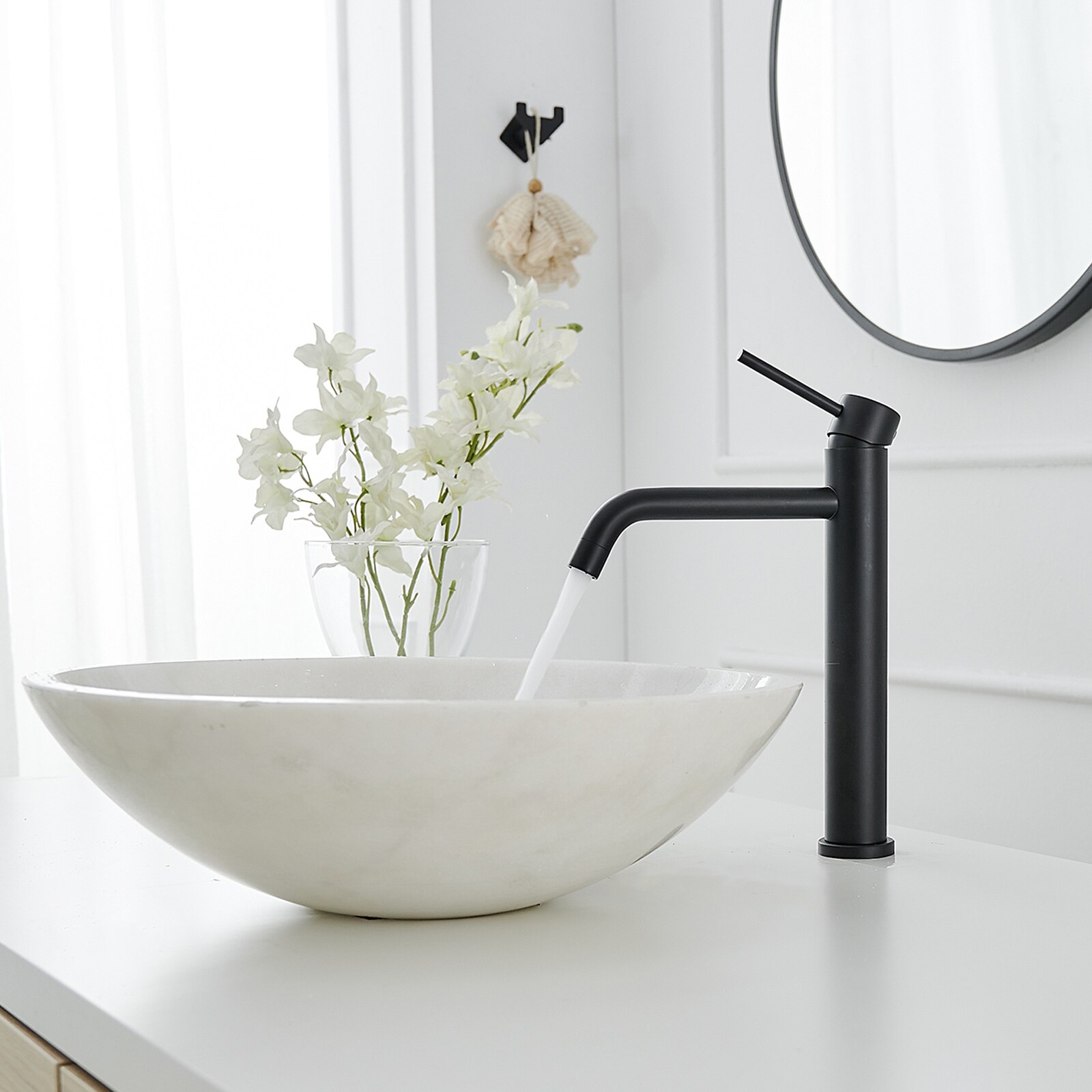 Matte Black Single Handle Vessel Sink Faucet with Drain Assembly
