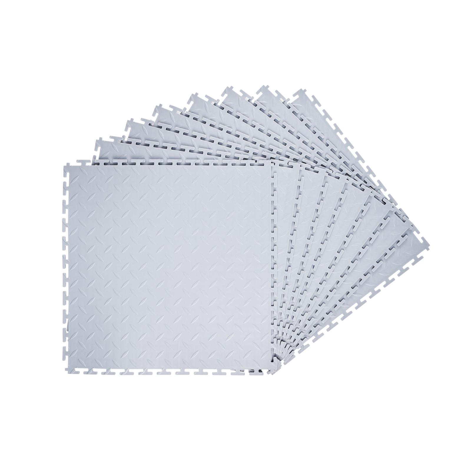 GIVIMO 8-Pack Interlocking Garage Floor Tiles 20.2 by 20.2-in Diamond Plate Slip-Resistant PVC Mat for Workshop Warehouse and Tool Room 22.7-sq ft Coverage in Silver #LW038GIVSS1086