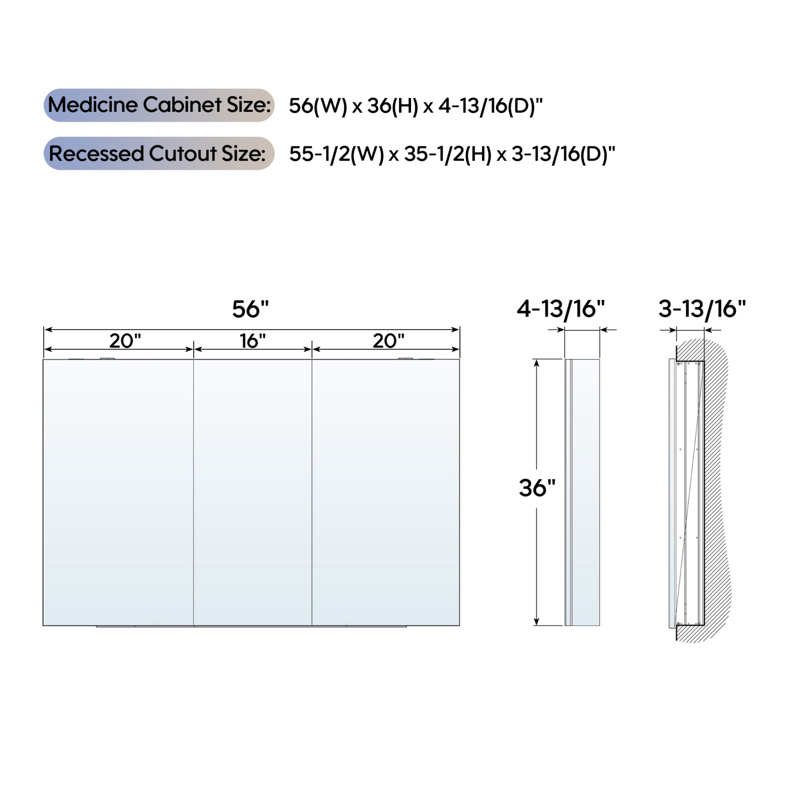 WELLFOR EEX9B5436FB Bathroom-Medicine-Cabinets - View #4
