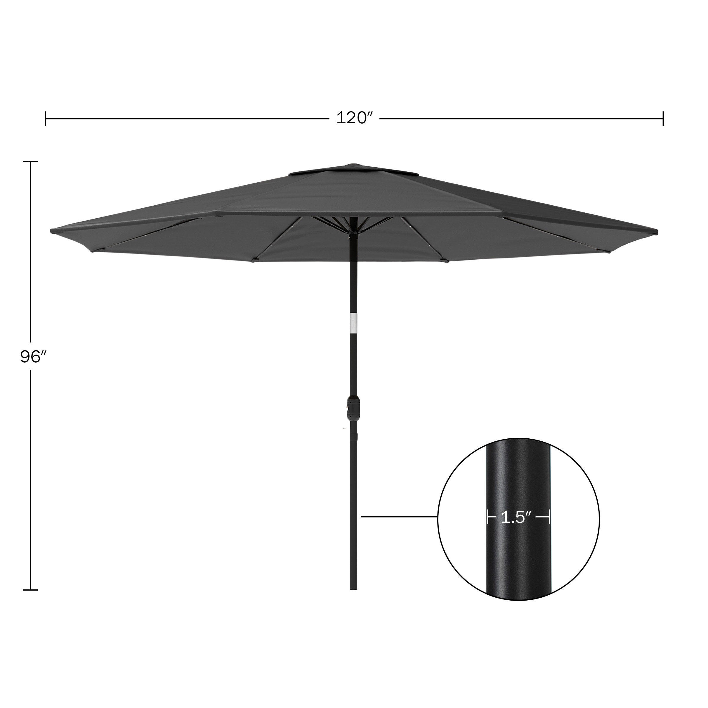 Gray 10-Foot Steel Patio Umbrella with Solar LED Lights