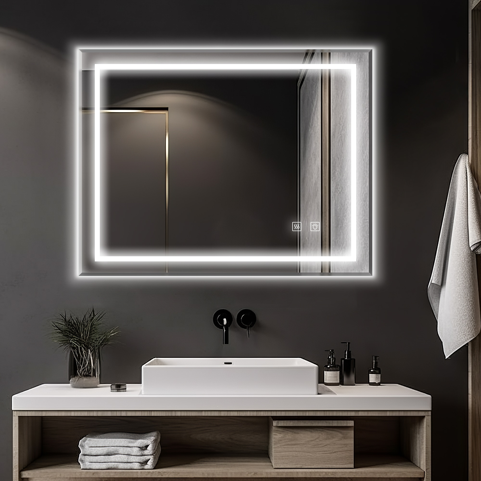 Dovelina LS-A-MR03070 28-Inches x 35-Inches Framed Frameless Rectangle Dimmable Lighted Bathroom Vanity Mirror ( Clear )