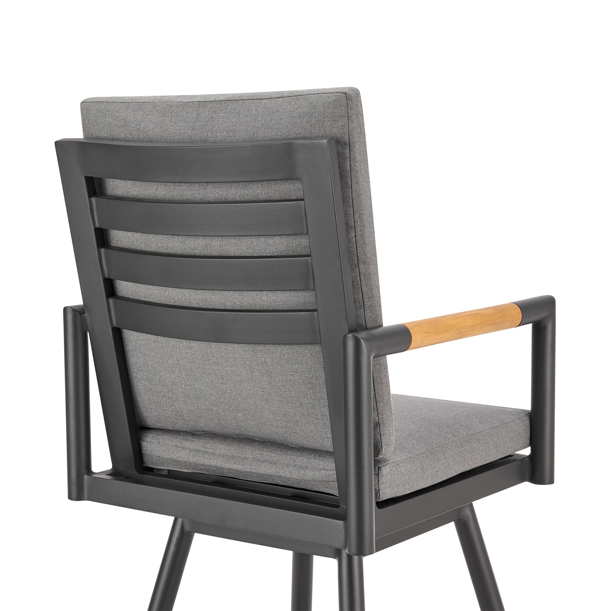 Gray Aluminum Swivel Outdoor Bar Stool with Cushions
