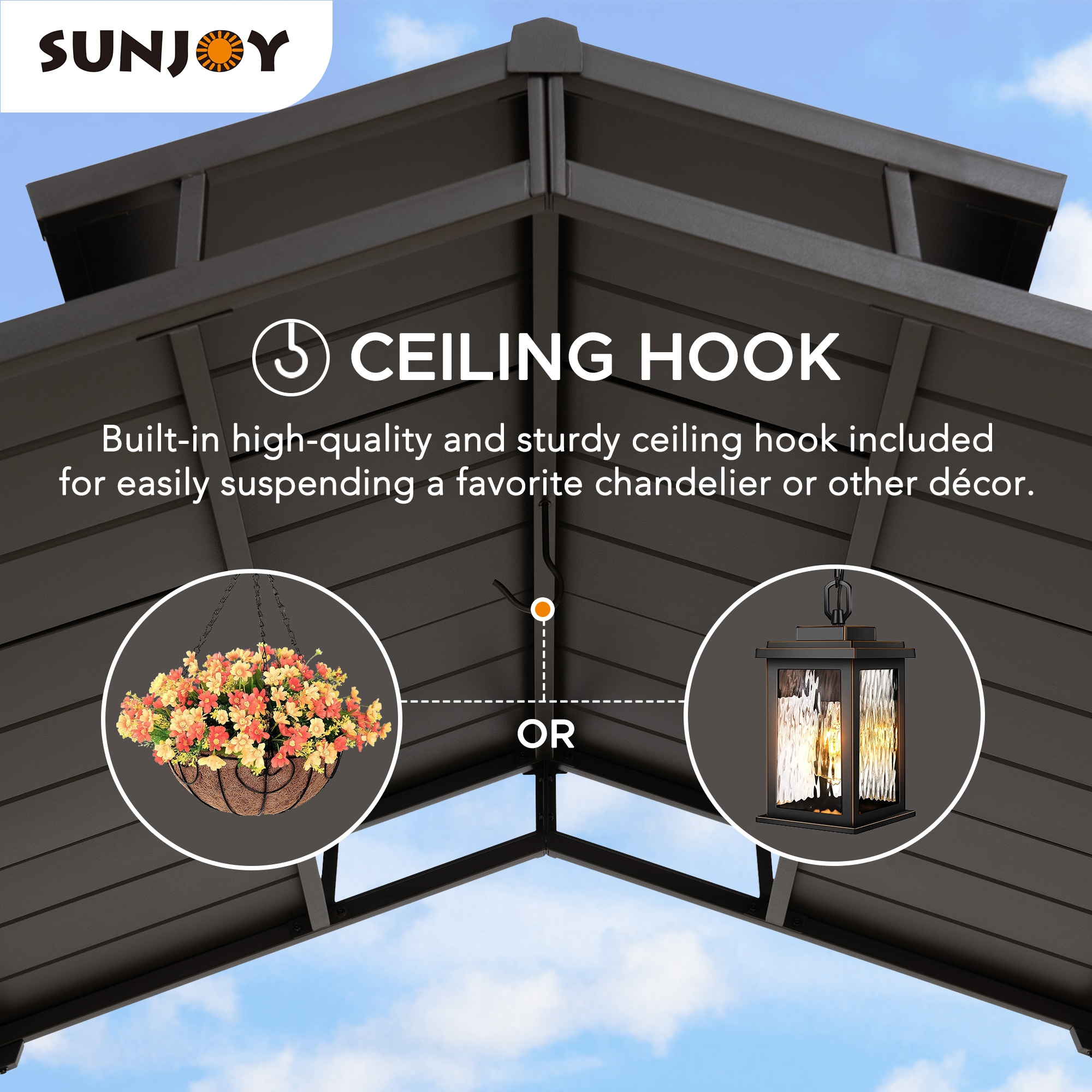 Sunjoy Black Hanging Storage Wall Shelf with Hooks