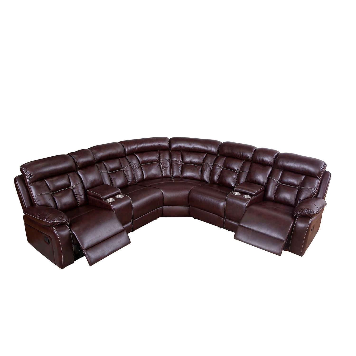 GZMR GZ-N71183AAA Manual Reclining Sofa Faux Leather Sofa Set 66.92-in Modern Brown Faux leather 5 -seater Reclining Sofa