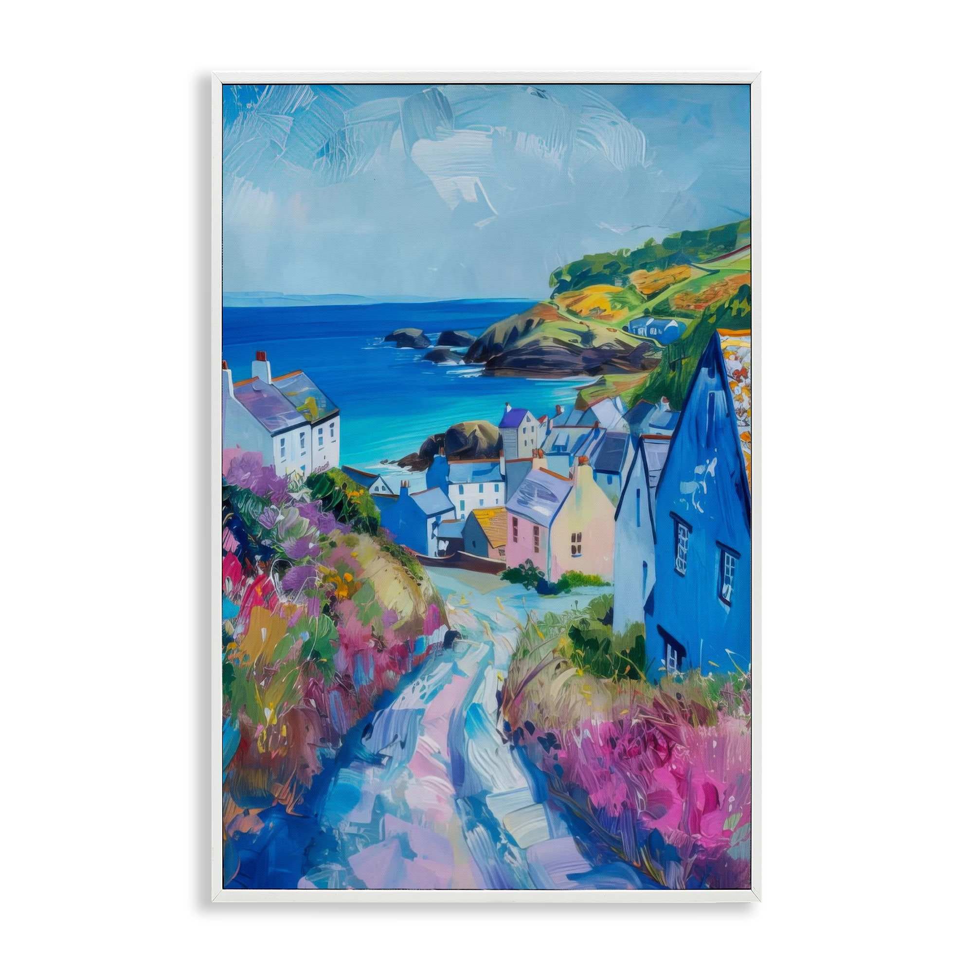 Stupell Industries BT-727-WFR-16X24 Seaside Town Overlook White Framed Giclee Art By LSR Design Studio 16 x 24