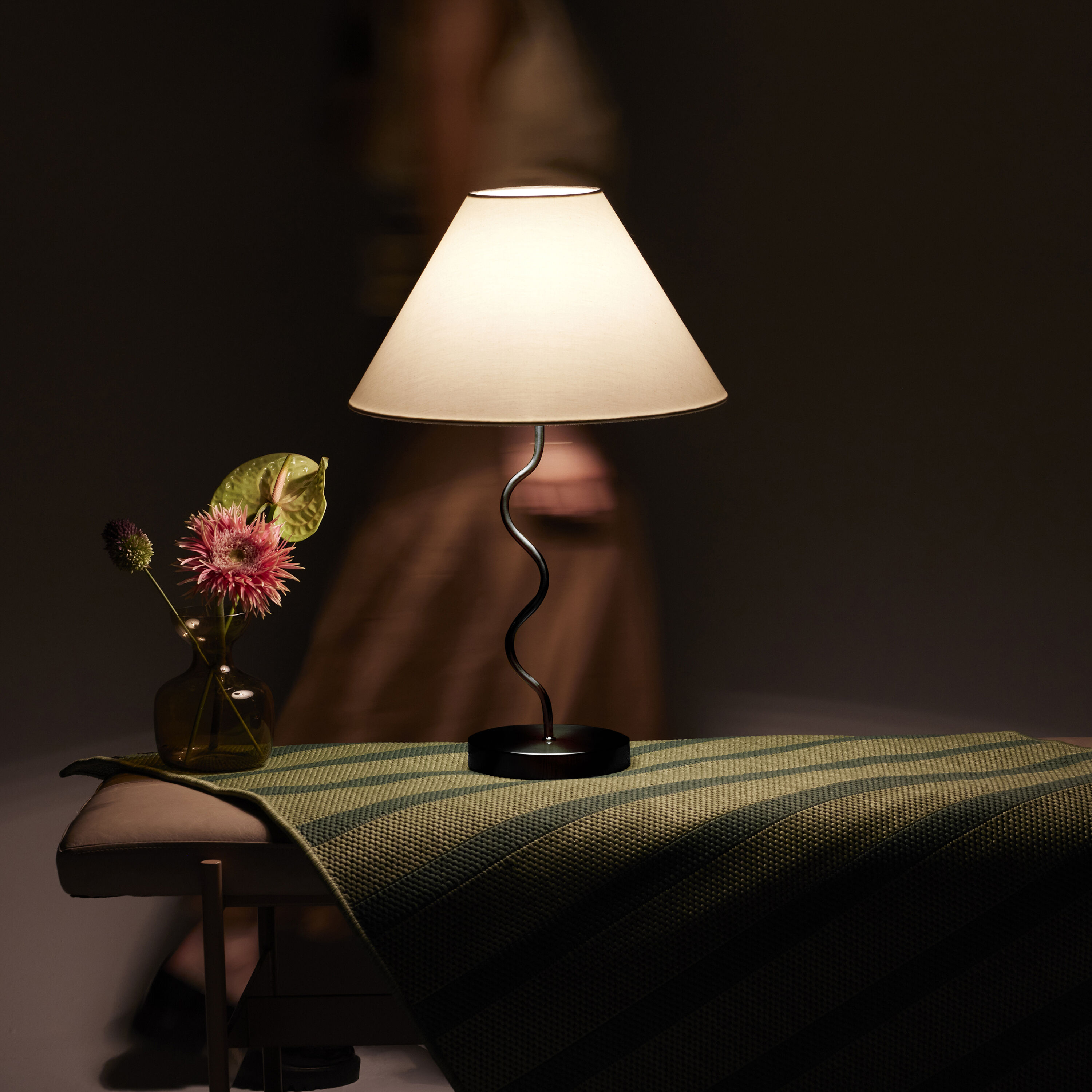 Squiggle 22" Black LED Table Lamp with Ivory Shade