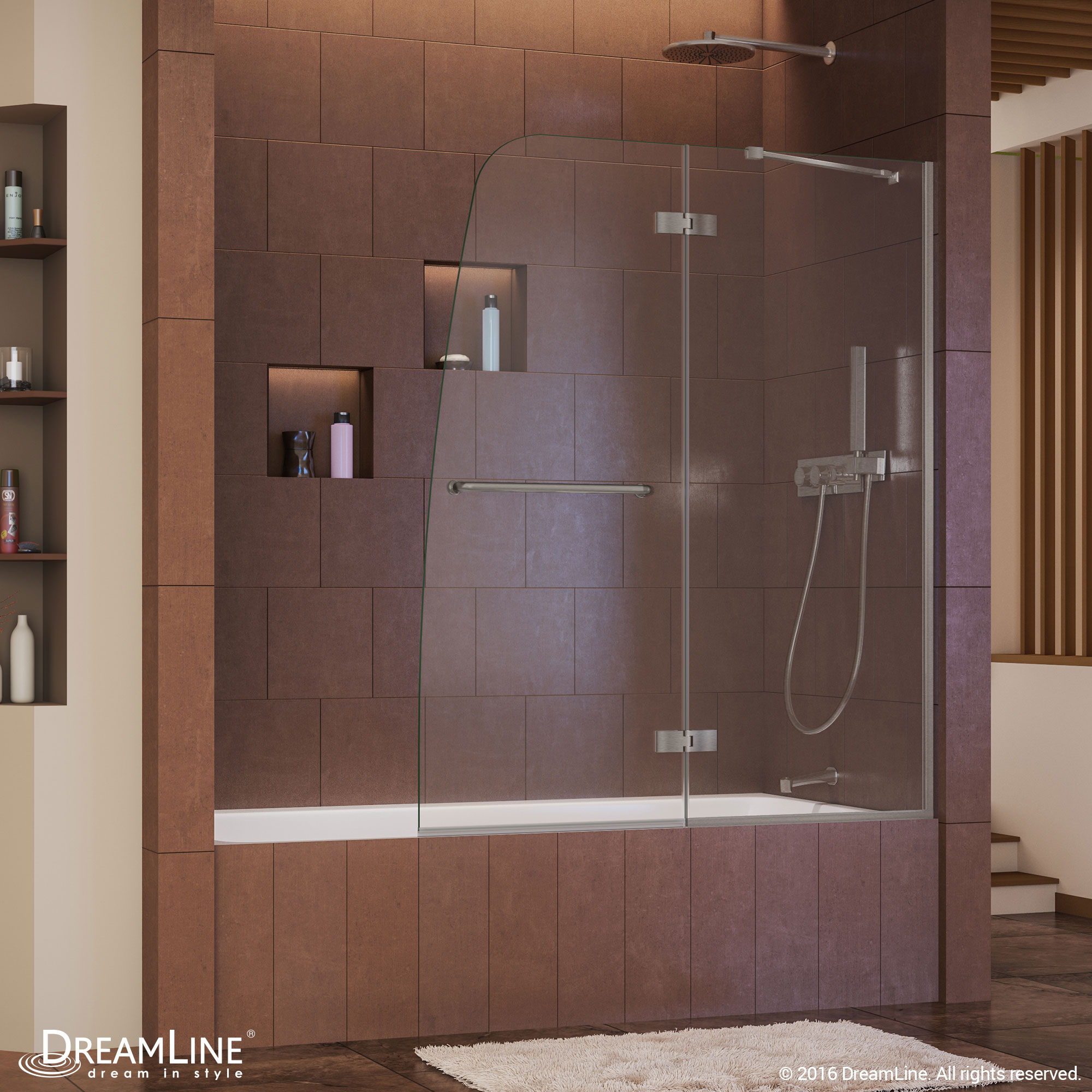 DreamLine SHDR-3448580-04 Aqua Ultra Brushed Nickel 48-in W x 58-in H Frameless Hinged Bathtub door