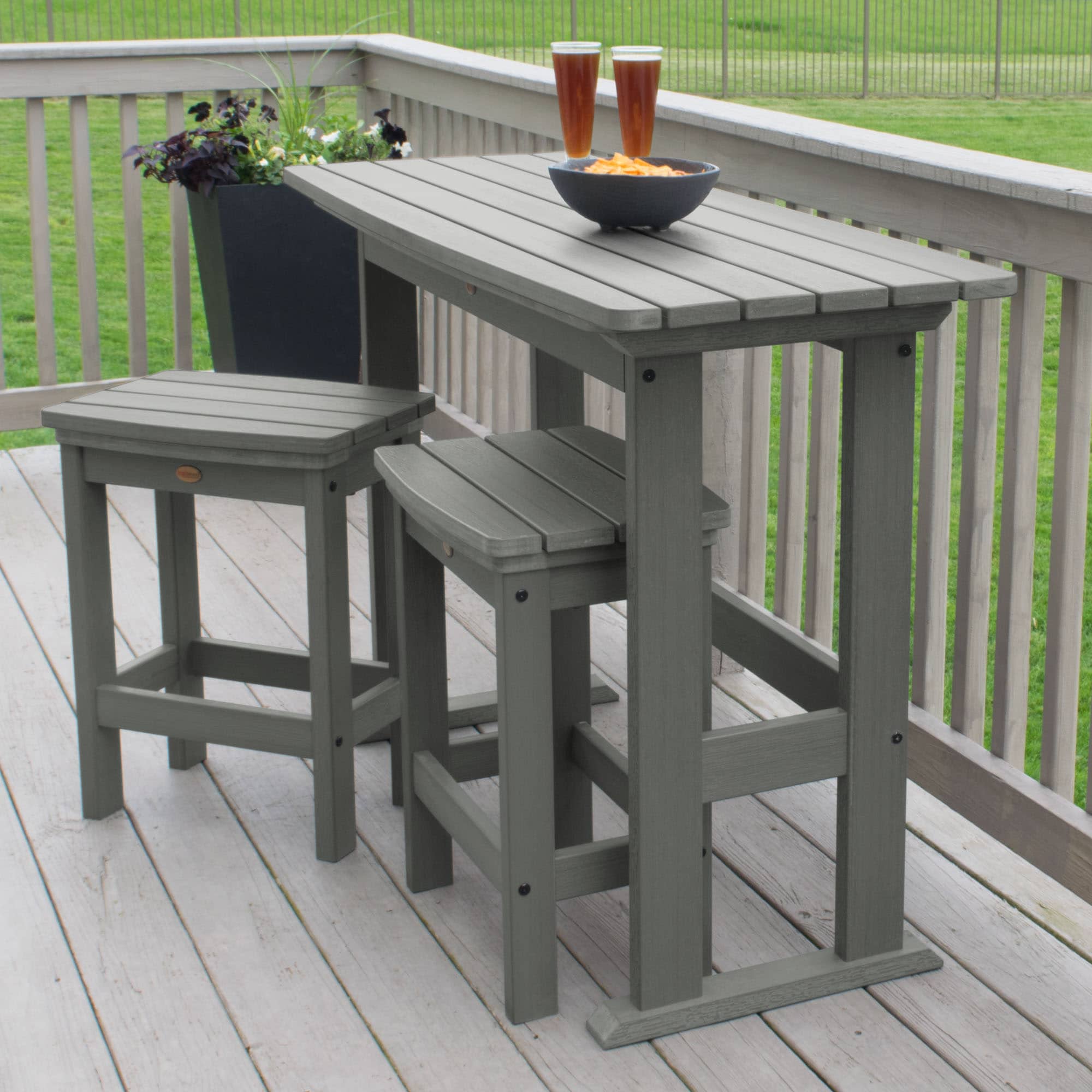 highwood AD-KITBALC1-CGE The Lehigh 3 -Piece Coastal Teak Bistro Patio Dining Set Plastic Rectangle Table with 2 Stationary Chairs