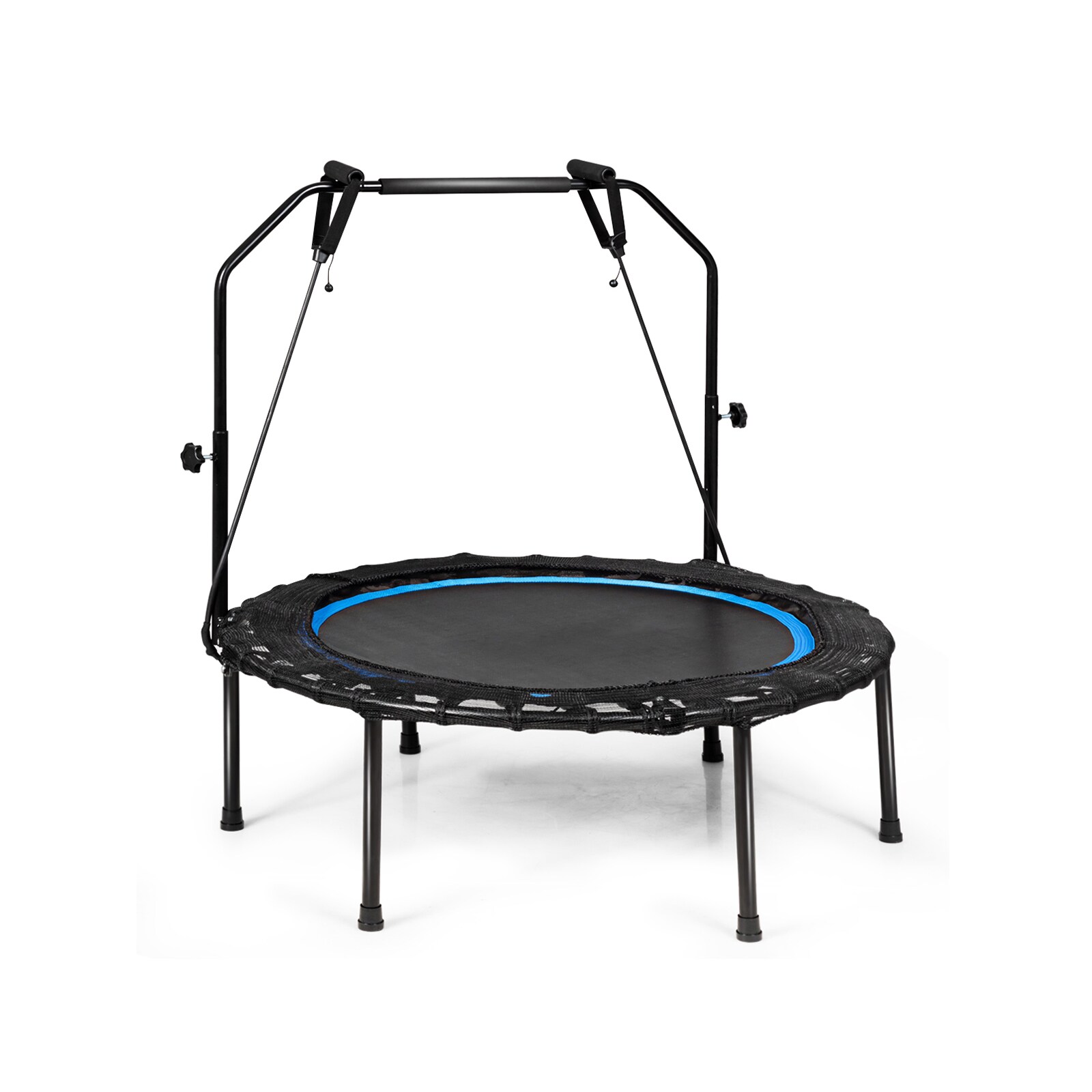 Slickblue D-CO-LB01001WT 40 Inch W- Round Foldable Fitness Rebounder Trampoline with Adjustable Handrail in Blue/Red for Home Indoor and Outdoor Use