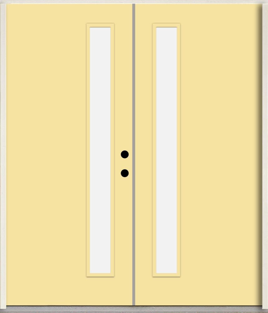 RELIABILT LO1065218 Spotlights 72-in x 80-in x Fiberglass 1/4 lite Left-hand inswing Cabana Yellow Paint Painted Prehung Double Front Door Insulating core