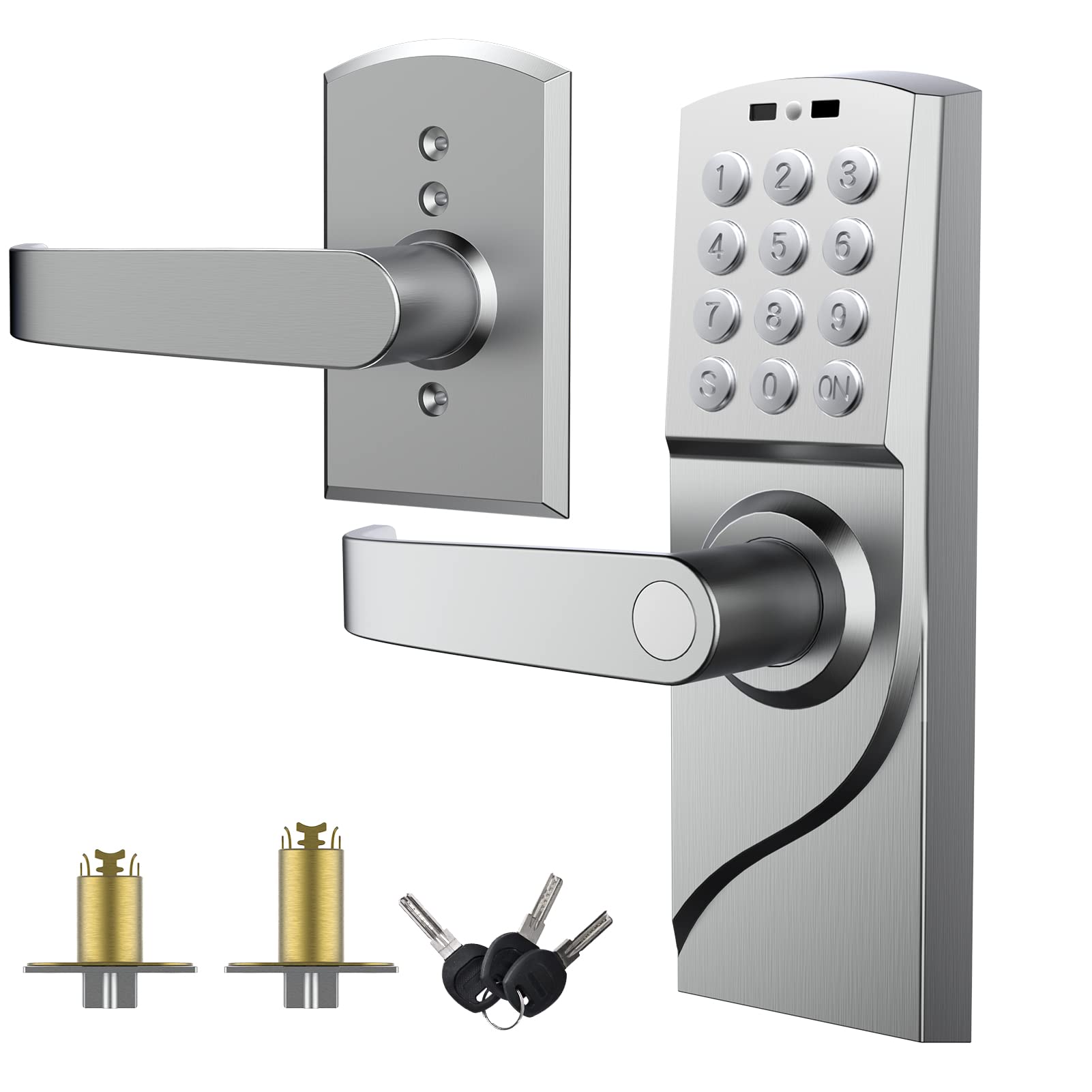 Oyezvary  Keyless Entry Keypad Door Lock with Handle Left Hand Digital Code Lock for Front Door Bedroom Office and House Rental Silvery 1 Set