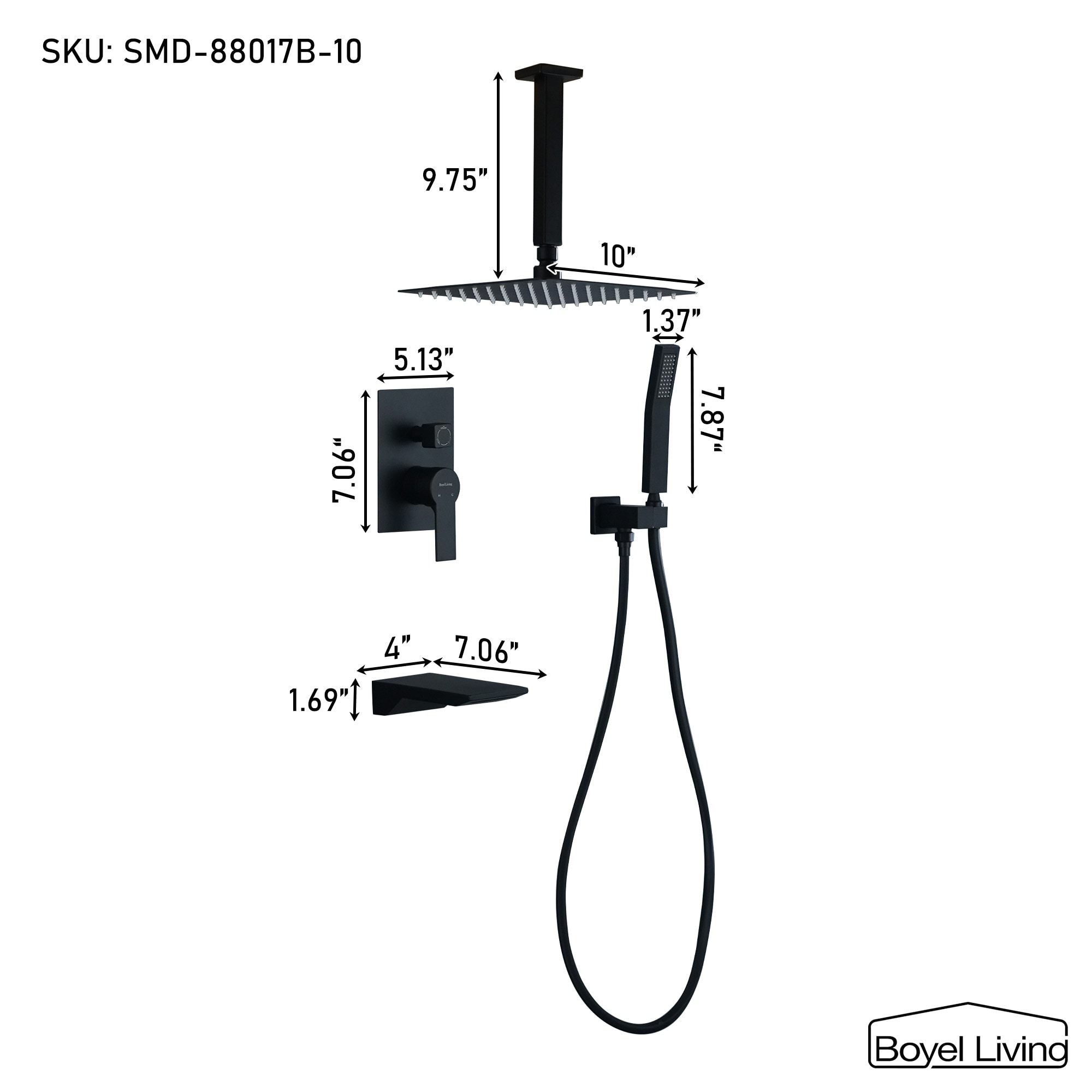 Clihome SMD-88017B-10 Showerhead-Bar-Panels - View #2