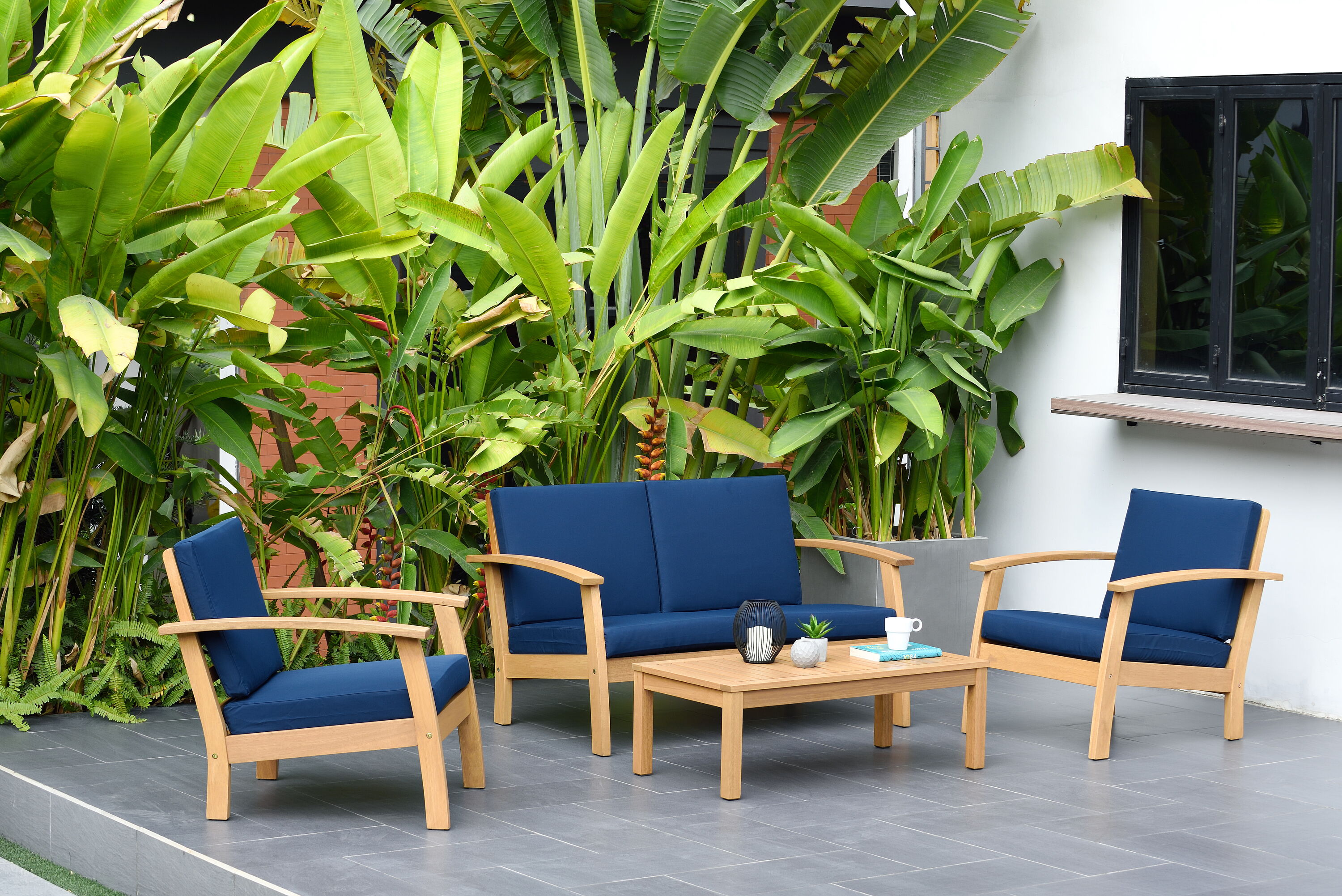 Amazonia KINGS4BL-LOT 4 -Piece Patio Sofa Conversation Set with Blue Cushions