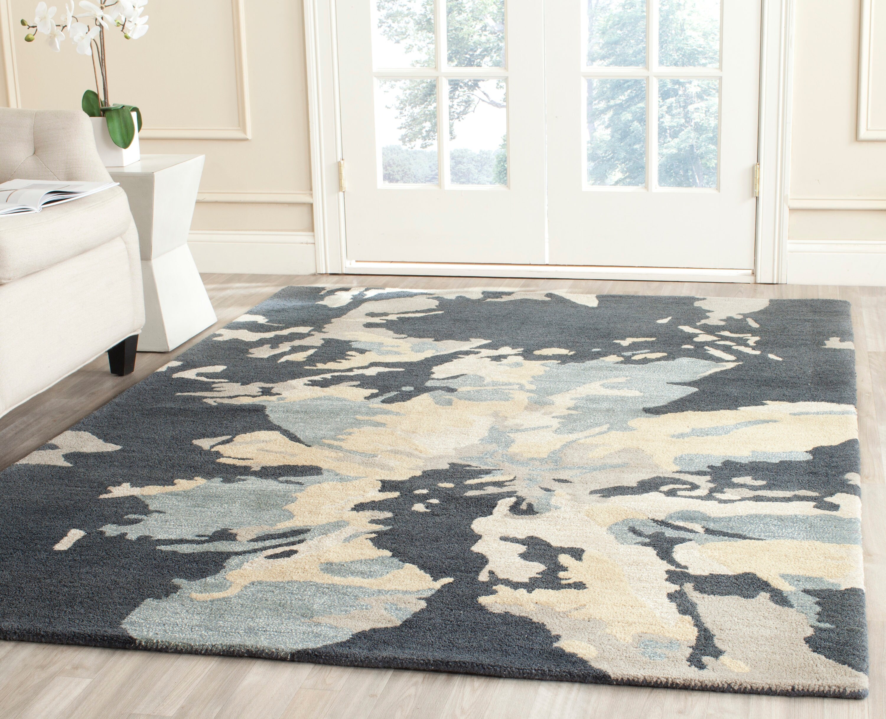 Hand-Tufted Rectangular Steel Blue Wool Area Rug, 5' x 8'