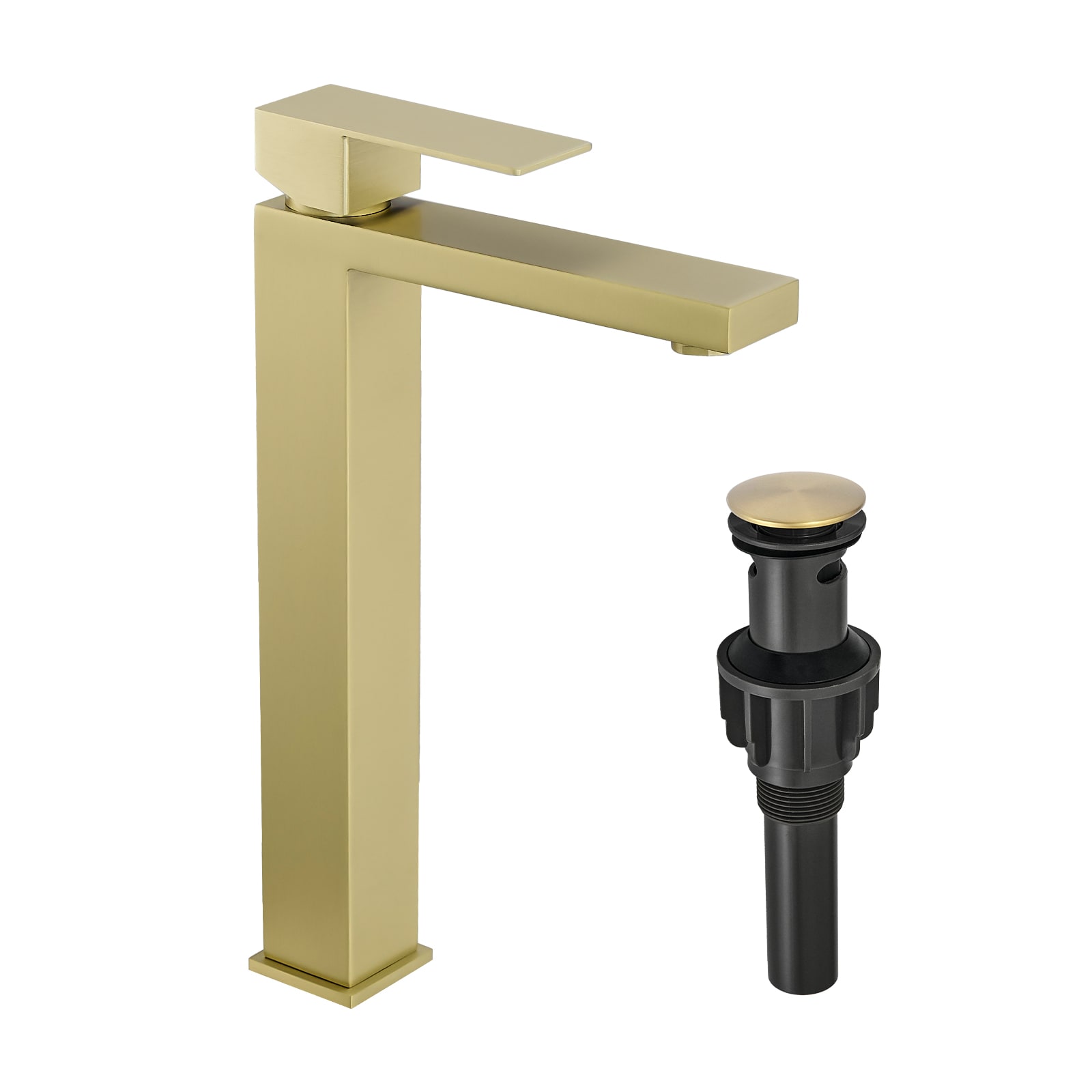LOVMOR -  Brushed Gold 1 Hole Single Hole 1-handle Bathroom Sink Faucet with Pop Up Drain and and...
