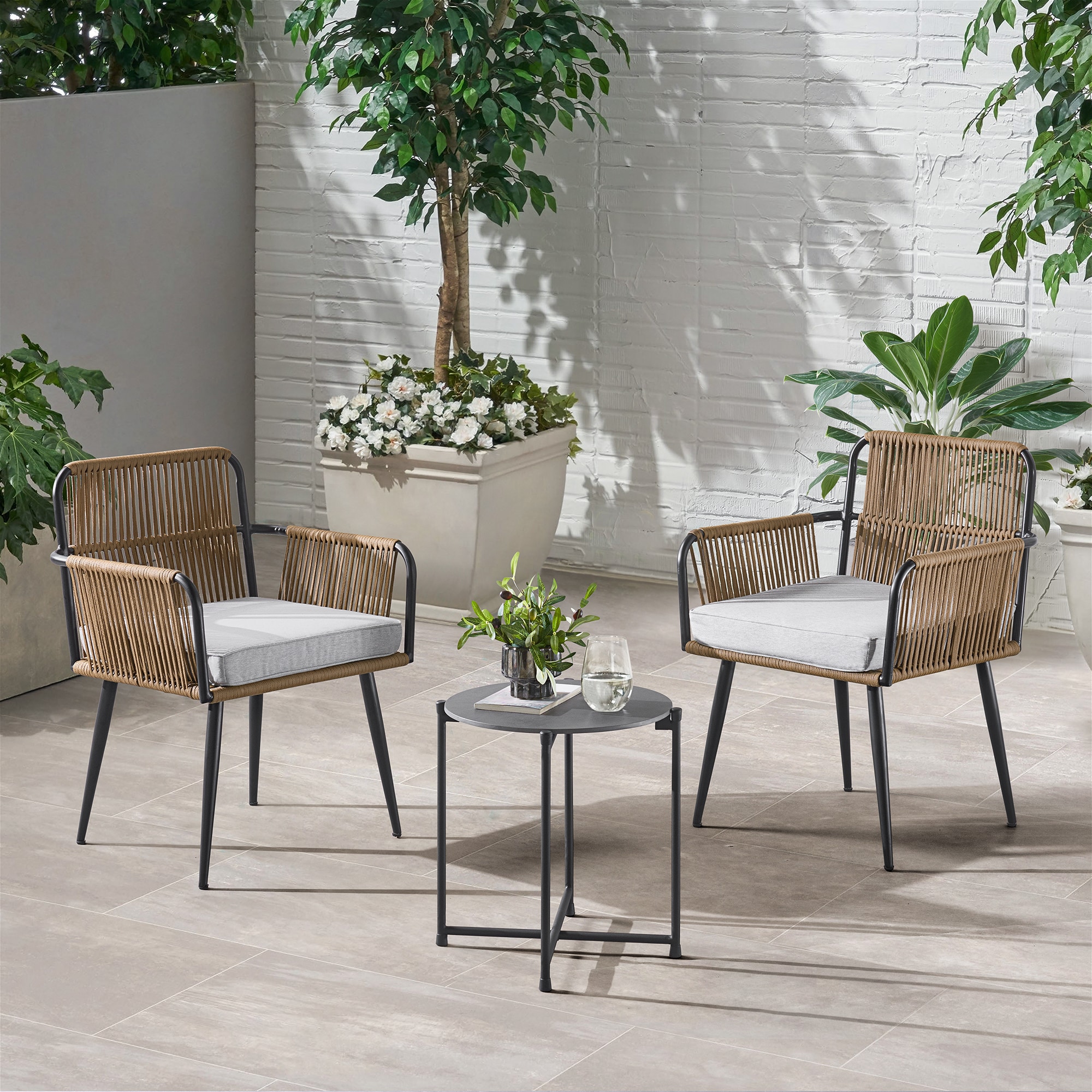 Modern Faux Stone 20" Square Black Aluminum Outdoor Cocktail Table
