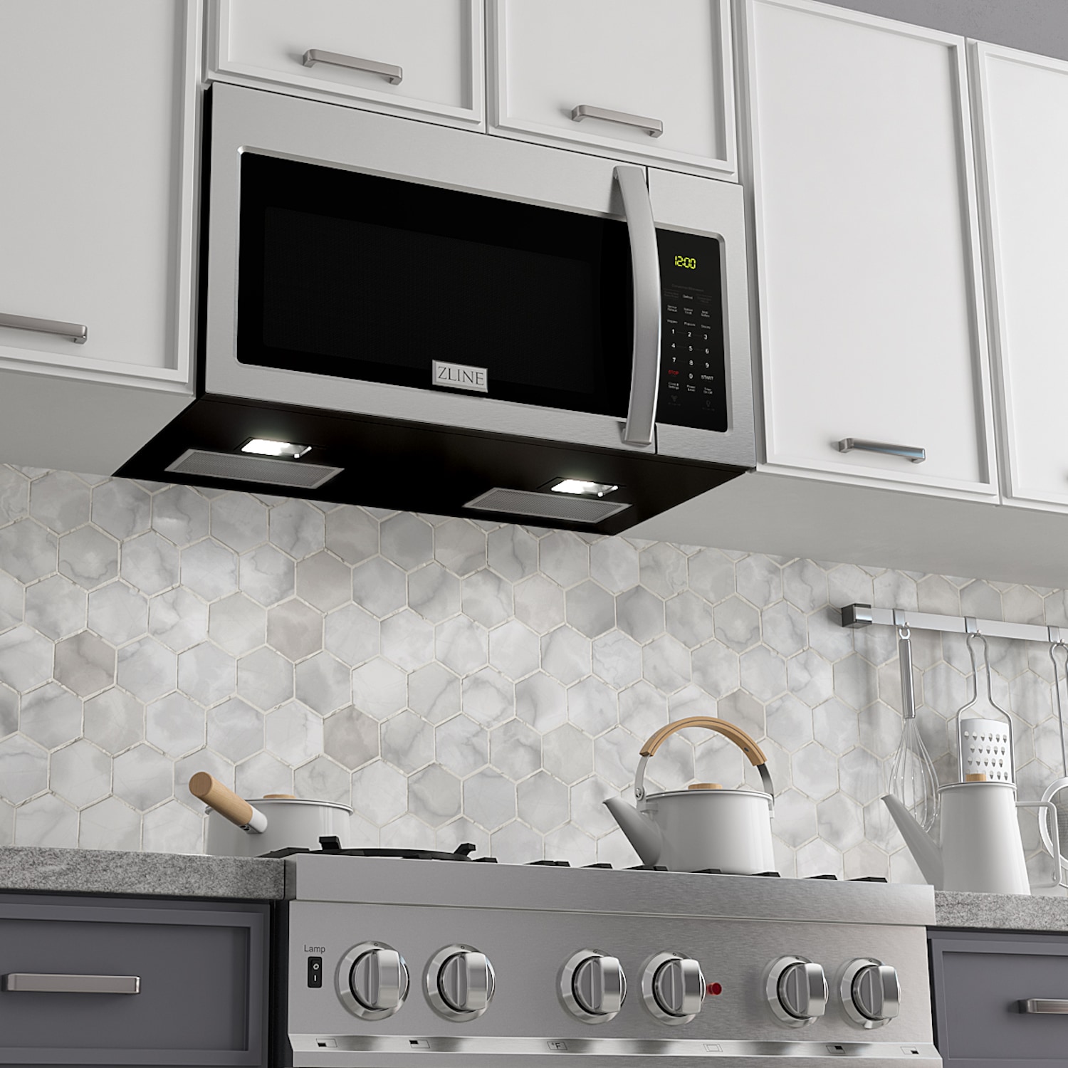 gas range with overhead microwave