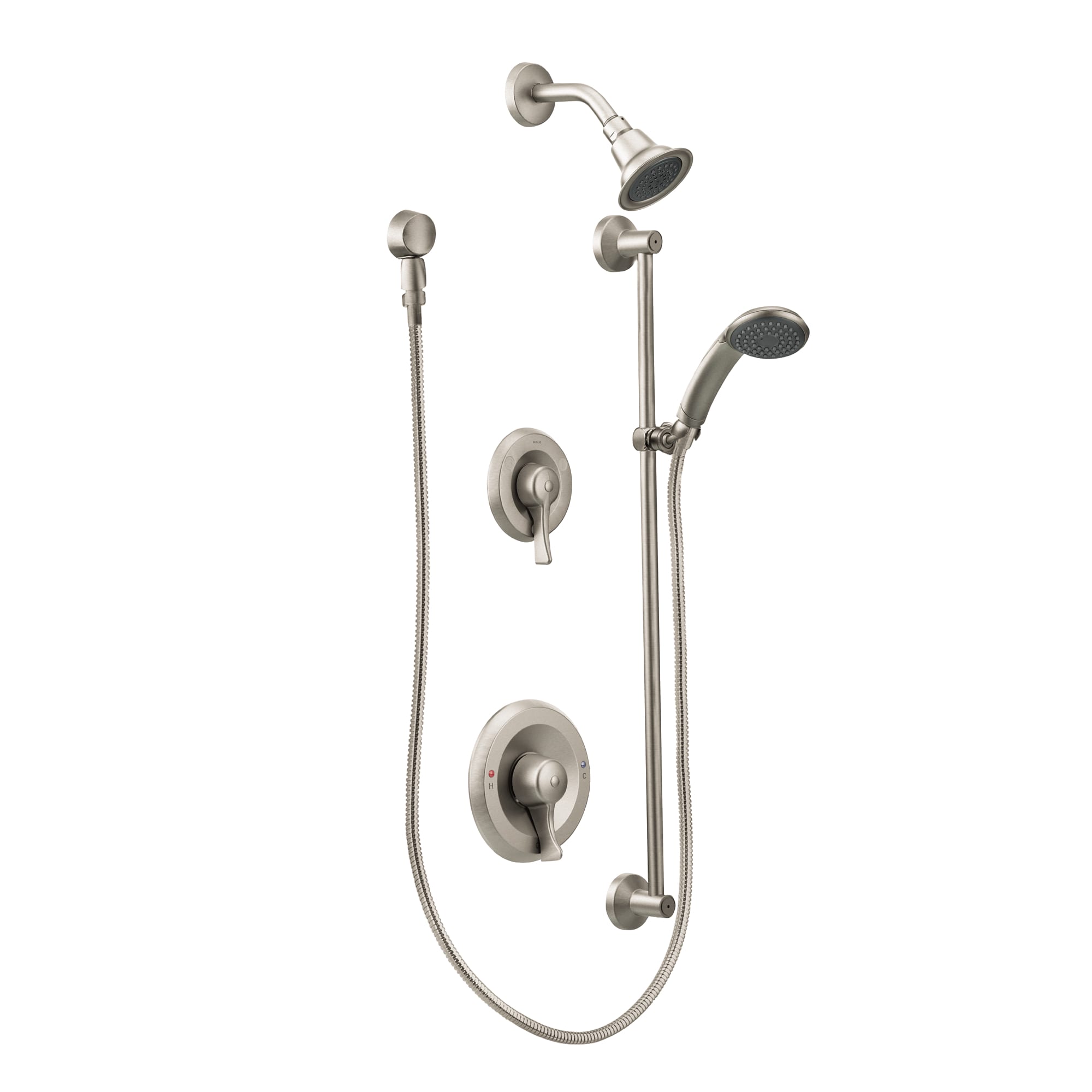 Commercial Classic Brushed Nickel 2-handle Multi-head Round Shower Faucet | - Moen T8342CBN