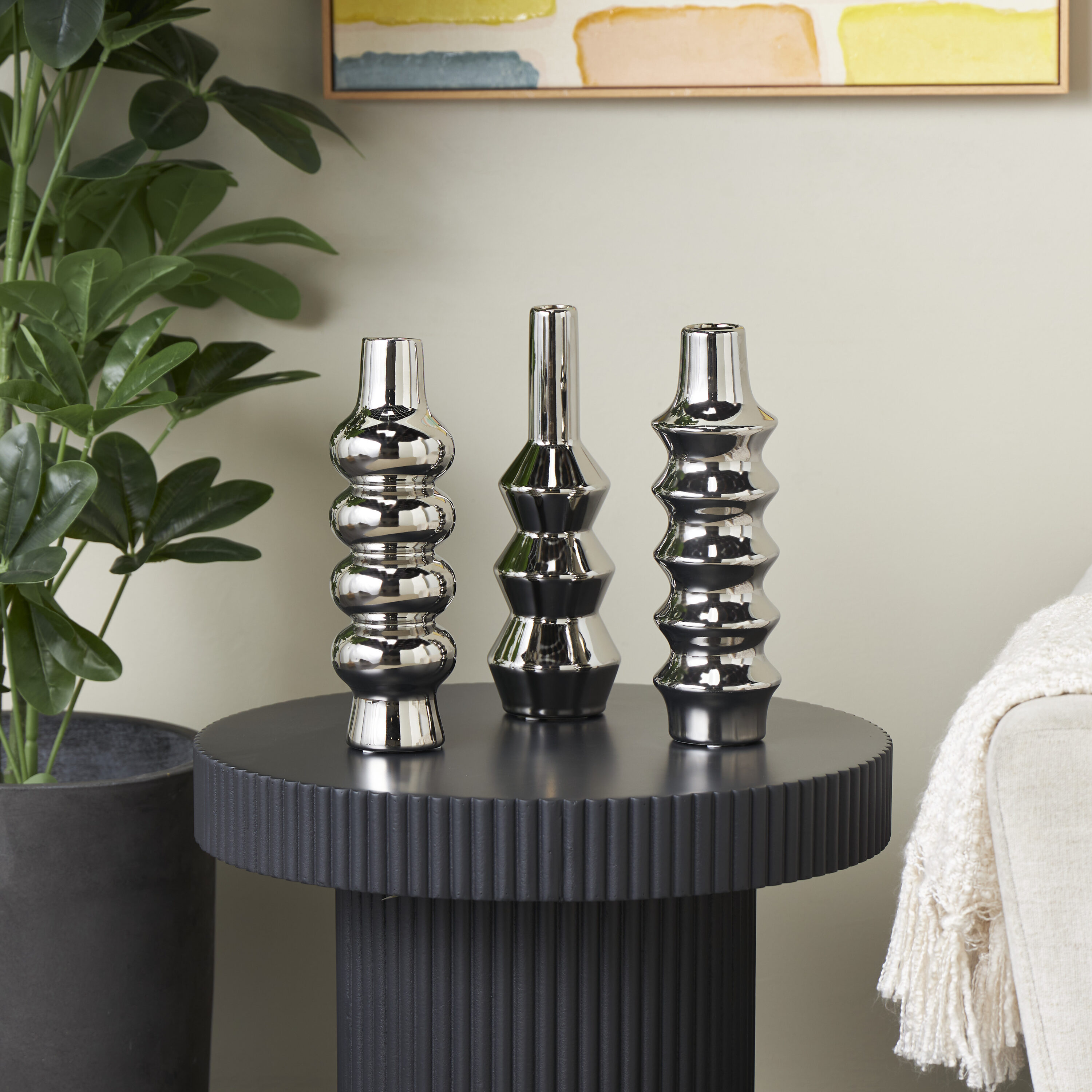 Grayson Lane 821844 3 -Pack Silver Ceramic Modern Vase