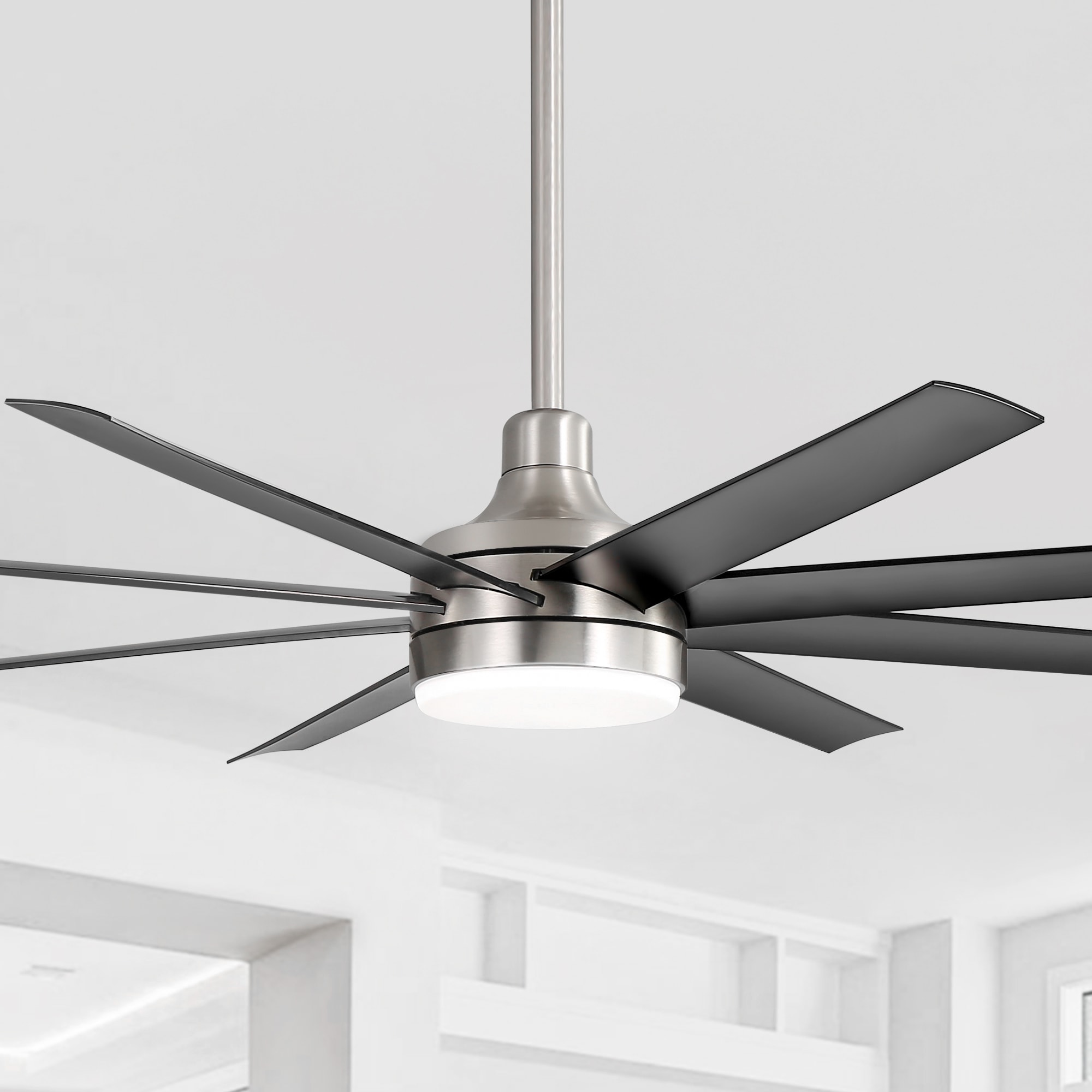 Breezary 23012-NB-G 65-in Color-Changing Integrated LED Satin Nickel with Black Blades Ceiling Fan With Light - Remote Included ( 8 -Blade )