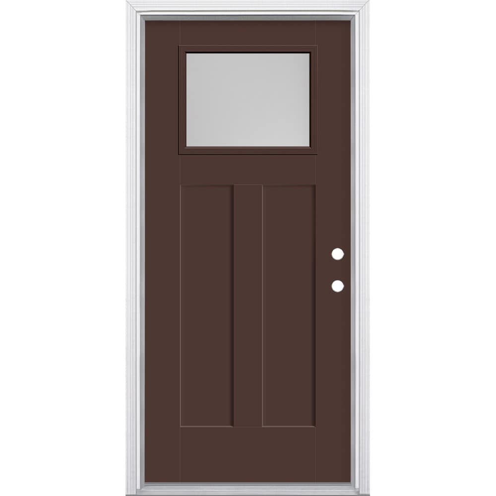 Masonite 629039 36-in x 80-in x 4-9/16-in Fiberglass Craftsman Left-hand inswing Chocolate Painted Prehung Front Door with Brickmould Insulating core